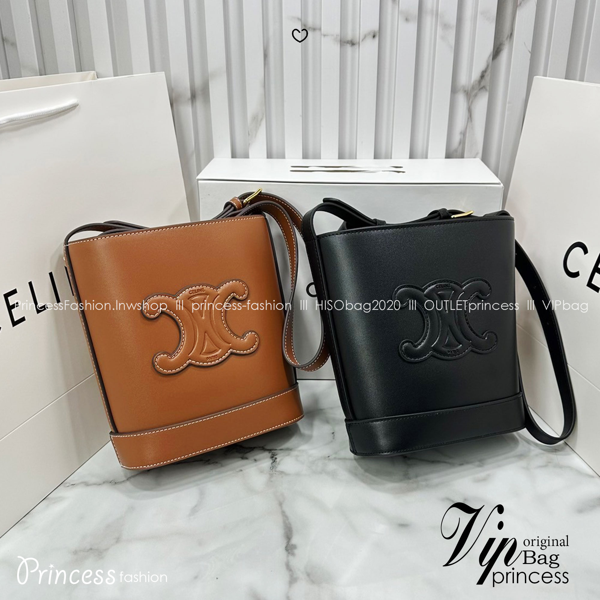 CELINE SMALL BUCKET CUIR TRIOMPHE in Smooth กระเป๋าสะพายทรงบัคเก็ต ใช้งานง่ายที่สุด สายสะพายในตัว รุ่นฮิตข้ามปี งานหนังแท้สวยเรียบหรู ผู้ดีไปอีก