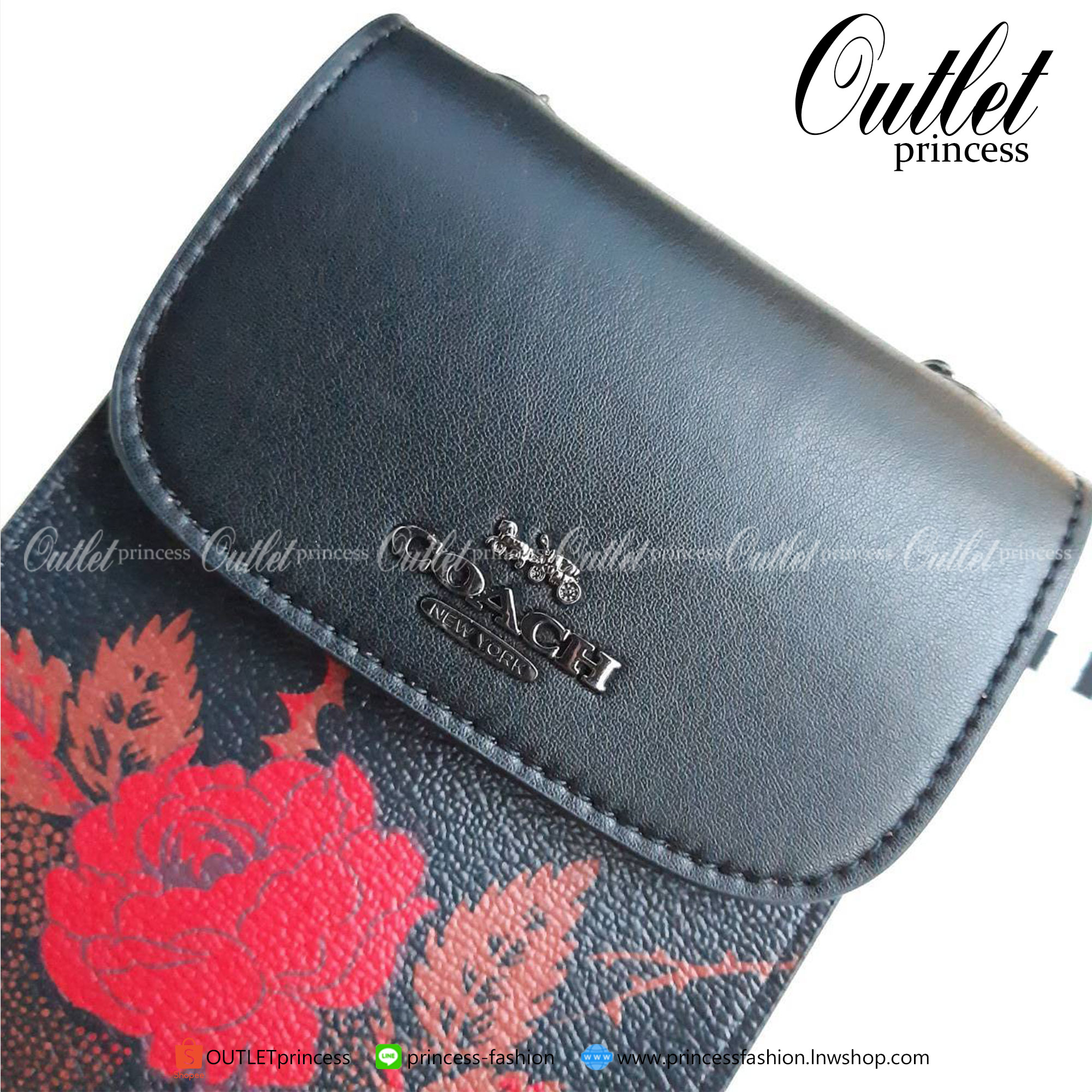 ของแท้ 100% COACH F76988 NORTH/SOUTH PHONE CROSSBODY IN SIGNATURE CANVAS WITH PRAIRIE DAISY CLUSTER PRINT /BLACK