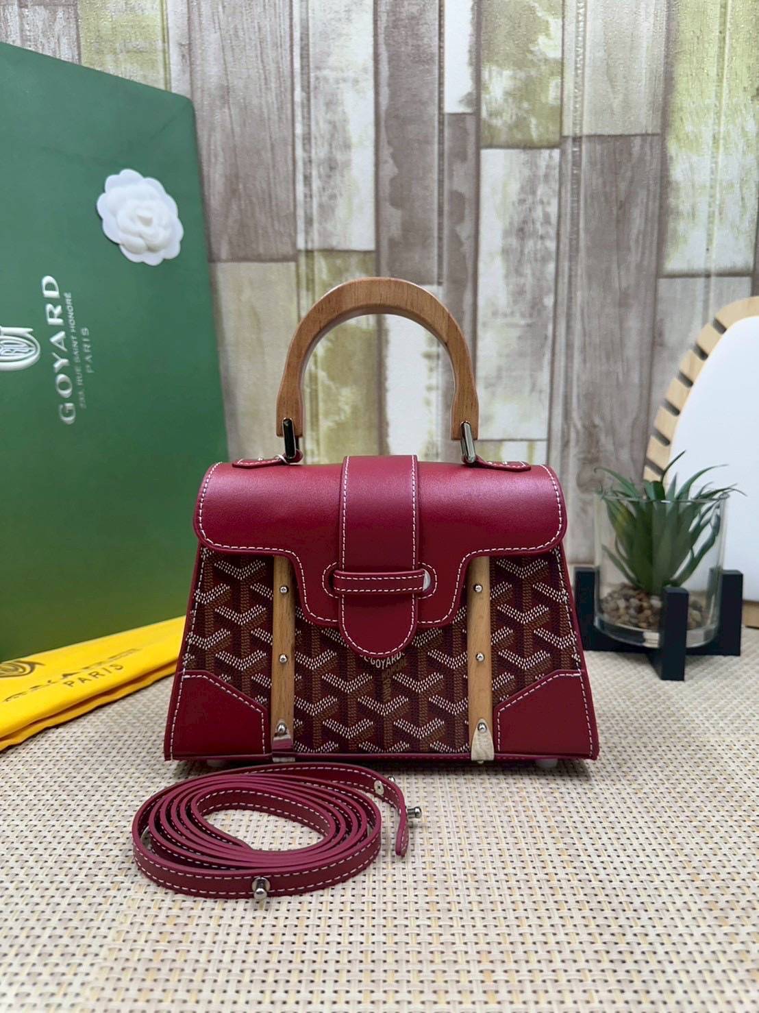 10 สี ORI หนังแท้ | GOYARD Saïgon Souple Mini Bag 20cm กระเป๋าถือ/สะพายดีไซน์หูจับไม้เป็นเอกลักษณ์ที่สวยหรูหราสง่างาม