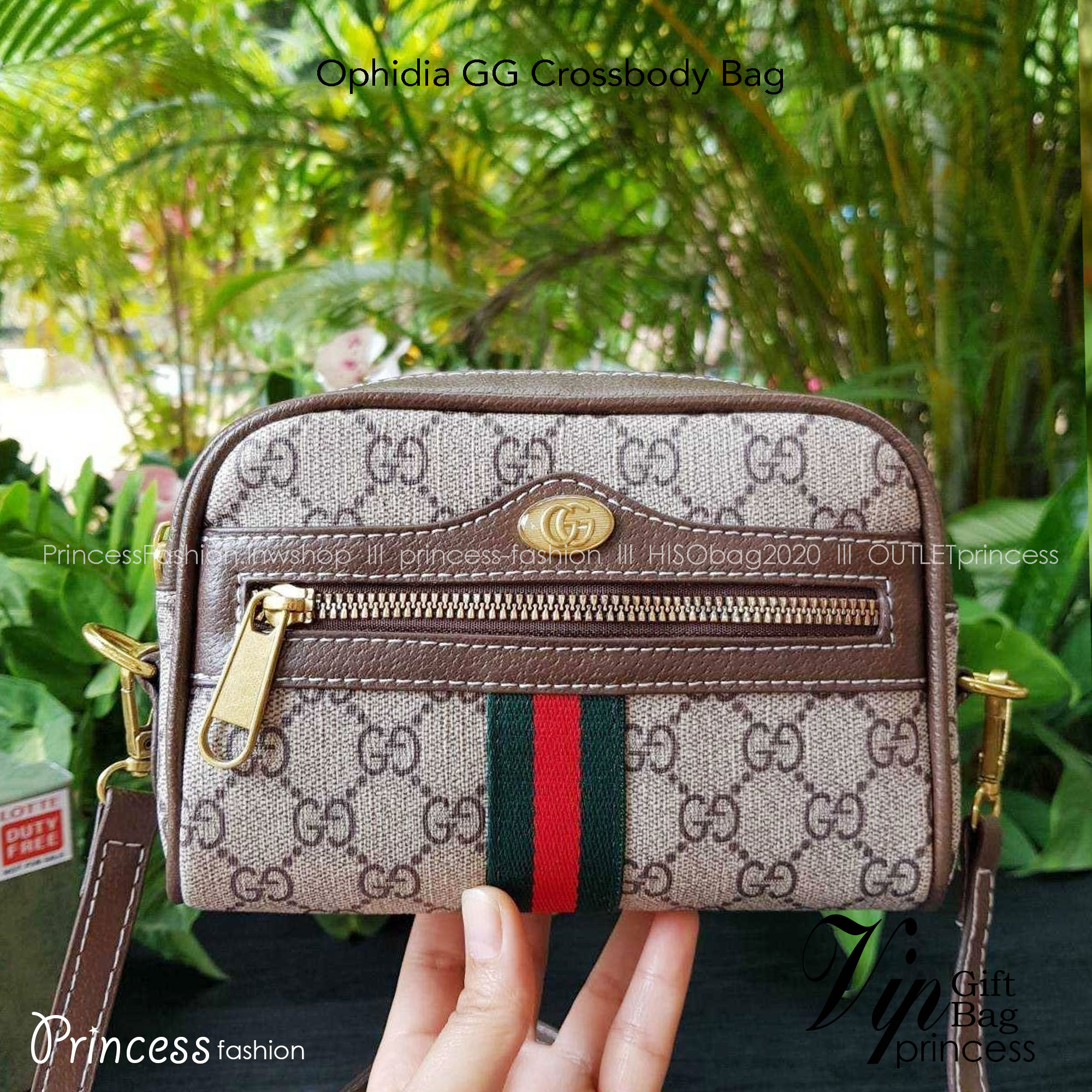 GUCCI Ophidia GG Crossbody Bag กระเป๋าครอสบอดี้ขนาดกำลังดี ดีไซน์ที่เป็นเอกลักษณ์ ใช้ได้ทุกโอกาส สายยาวปรับระดับได้ เปิด-ปิด ด้วยซิบ