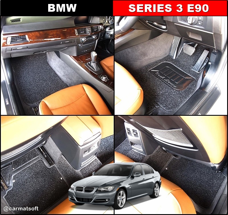 พรมดักฝุ่นไวนิลกุ๊นขอบ BMW SERIES 3 E90 (2005-13) พรมดักฝุ่นในรถ สีดำ เกรดA หนานุ่ม 5ชิ้น