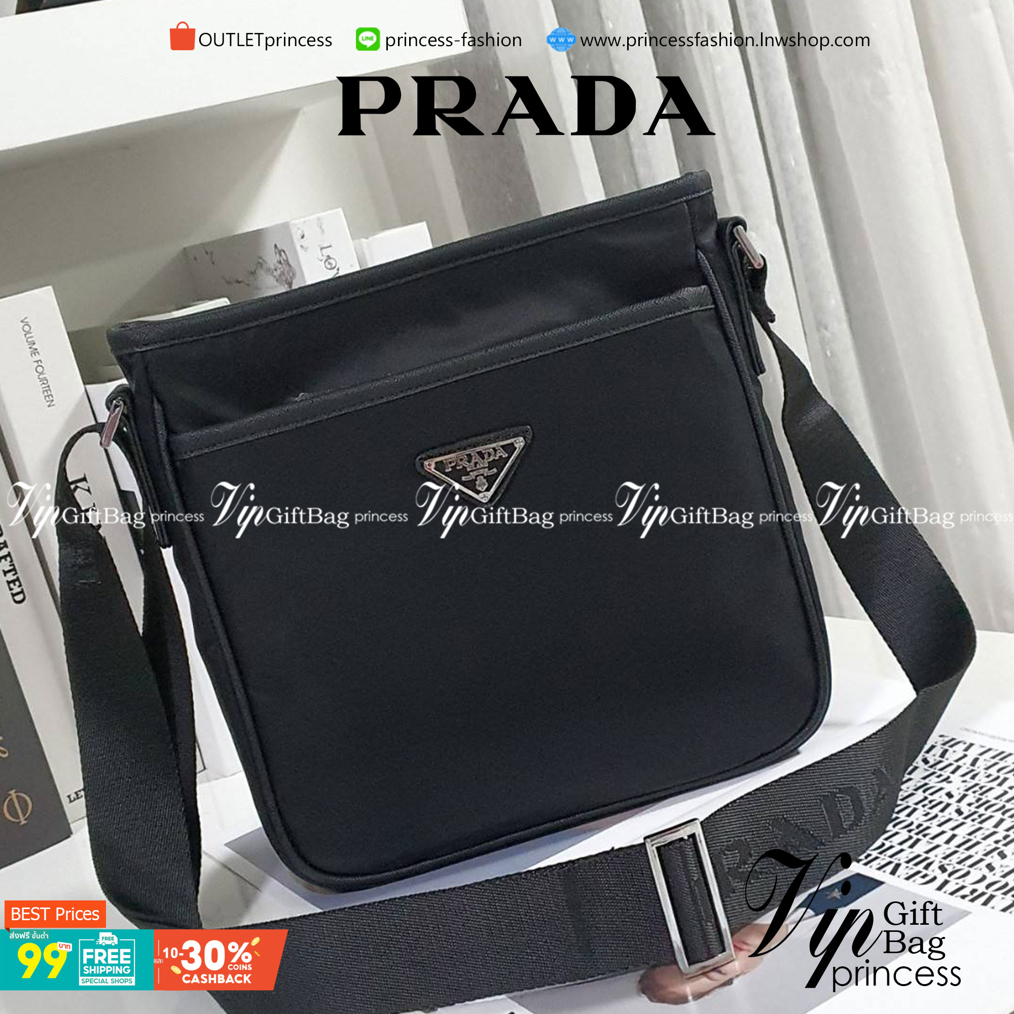 PRADA Re-Nylon logo-plaque messenger bag พร้อมส่งรุ่นใหม่ จากแบรนด์Prada ทรง Messenger ทรงยอดฮิตของคุณผู้ชายเลยค่ะ วัสดุทำจากผ้าNylon อย่างหนา กันน้ำได้คะ มีโลโก้แบรนด์อยู่ข้างหน้า ตัวกระเป๋าอยู่ทรง อะไหล่เงินทั้งใบ ด้านในบุผ้าลายแบรนด์อย่างดี เปิดปิดด้วย