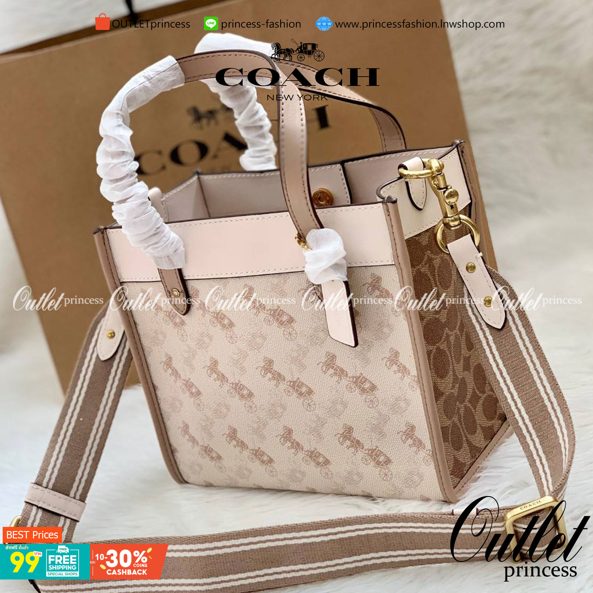 COACH FIELD TOTE 22 WITH HORSE AND CARRIAGE PRINT พร้อมส่งความสวยค่ะ! กระเป๋าทรง Tote หนังแท้อย่างดี นิ่มมือดีมากๆค่ะ ตัวกระเป๋าปริ้นลายรถม้าทั้งใบตัดขอบลายCด้านข้างได้อย่างสวยงามทีเดียว ปากกระเป๋าเปิดปิดแบบกระดุมแม่เหล็ก ภายในกว้างใส่ของจำเป็นได้ครบ มีช่