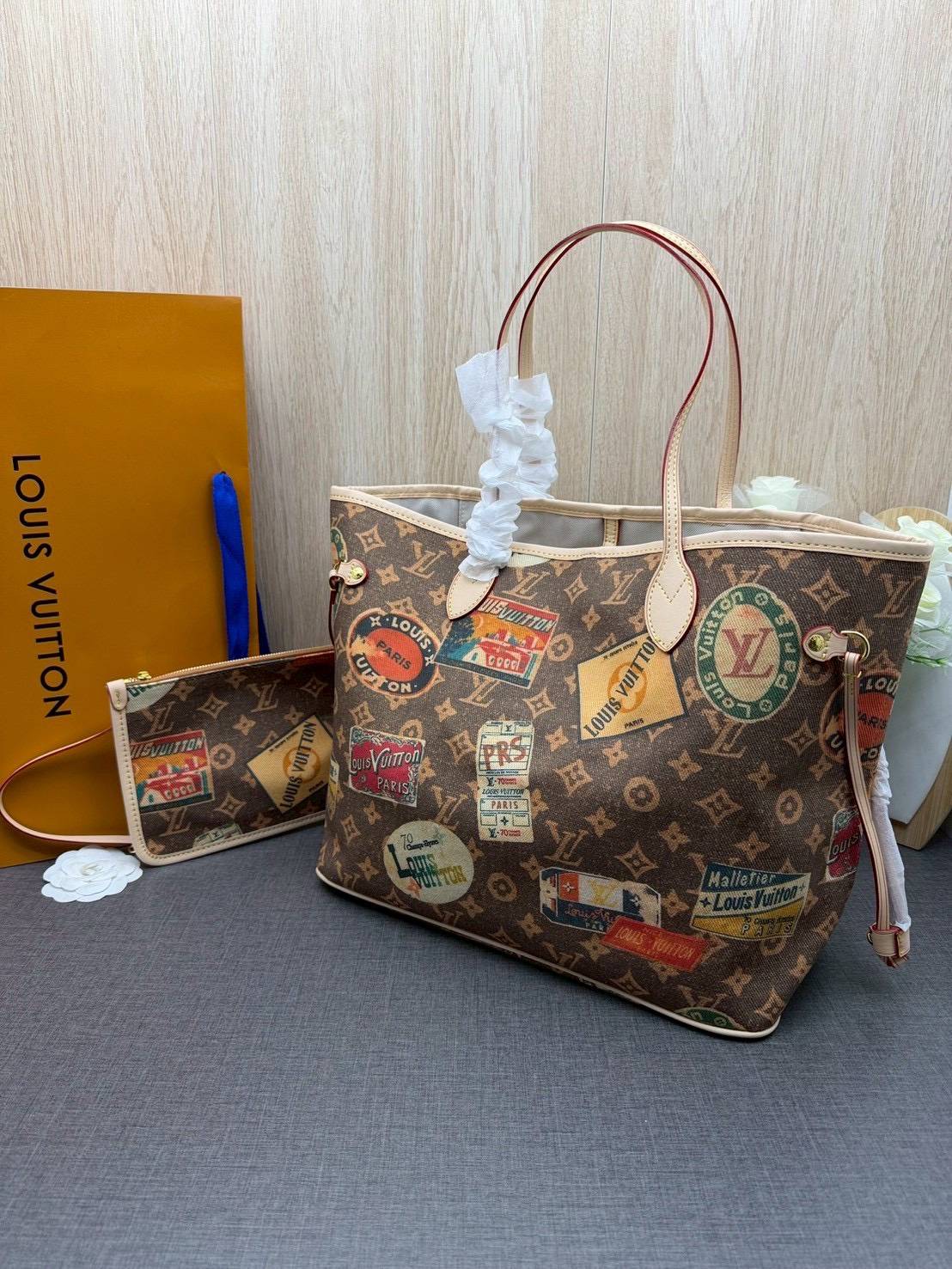 ORI หนังแท้ | LV Neverfull MM Monogram Flight Mode Voyage / LV Tote Bag กระเป๋าสะพายทรงโท้ทใบใหญ่ ดีไซน์ท่องเที่ยว