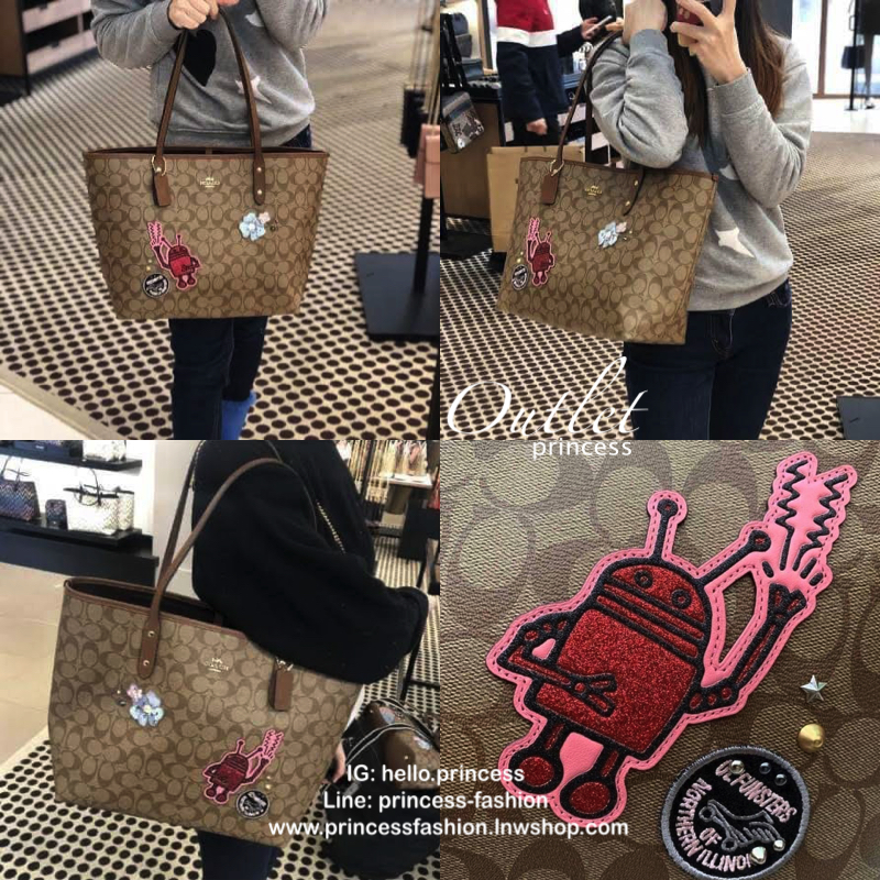 Coach KEITH HARING TOTE IN SIGNATURE CANVAS WITH PATCHES KHAKI MULTI /IMITATION GOLD