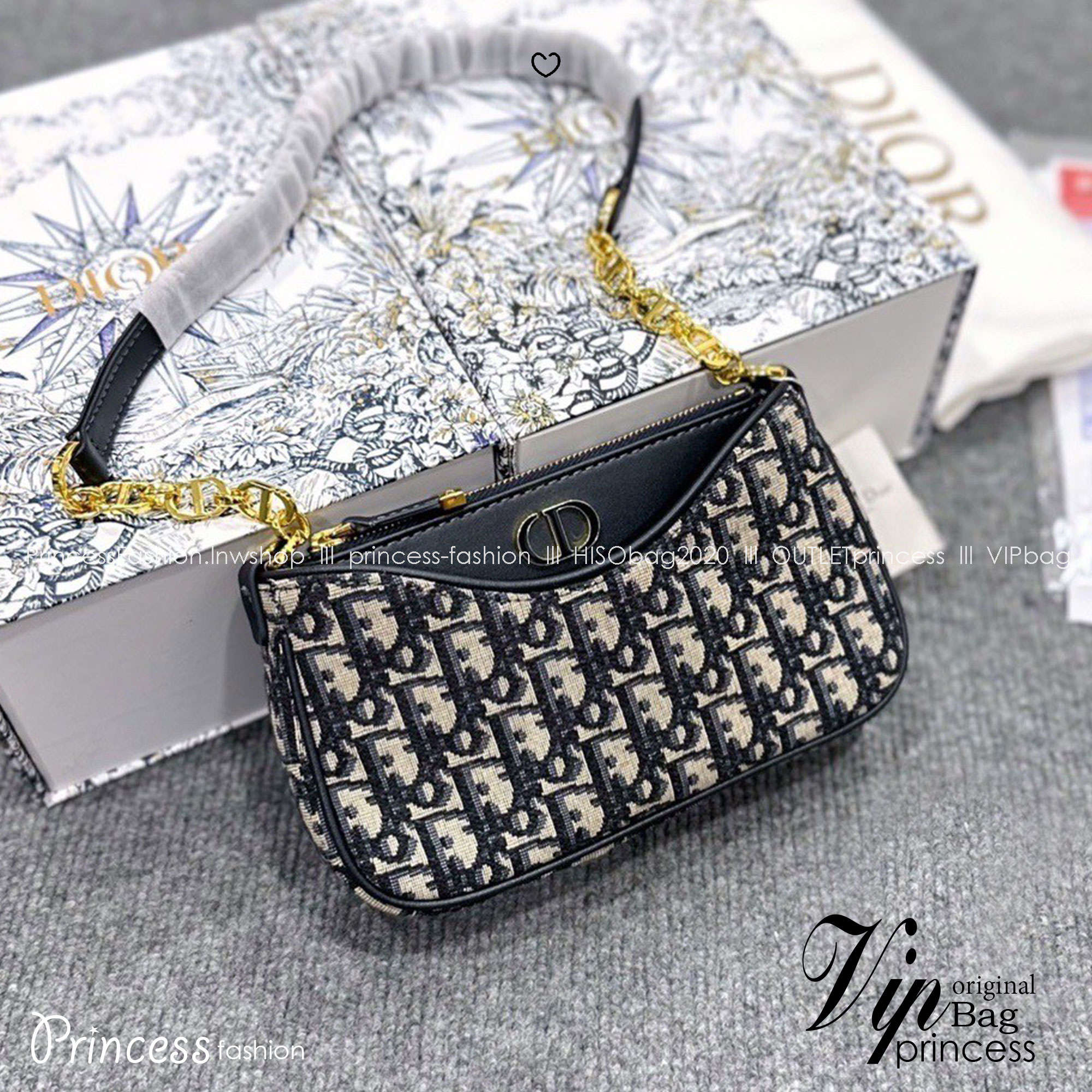 DIOR 30 Montaigne Hobo Avenue Mini Bag | Blue Jacquard กระเป๋าสะพายทรง pouch งาน vintage สไตลคลาสสิค มีใบเล็กด้านในแยกใช้ได้แบบซิปบนสายหนังสายคอลใหม่น่ารักมาก