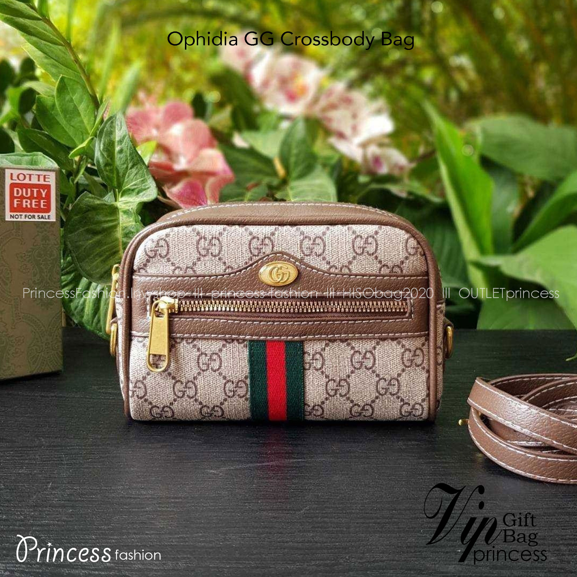 GUCCI Ophidia GG Crossbody Bag กระเป๋าครอสบอดี้ขนาดกำลังดี ดีไซน์ที่เป็นเอกลักษณ์ ใช้ได้ทุกโอกาส สายยาวปรับระดับได้ เปิด-ปิด ด้วยซิบ