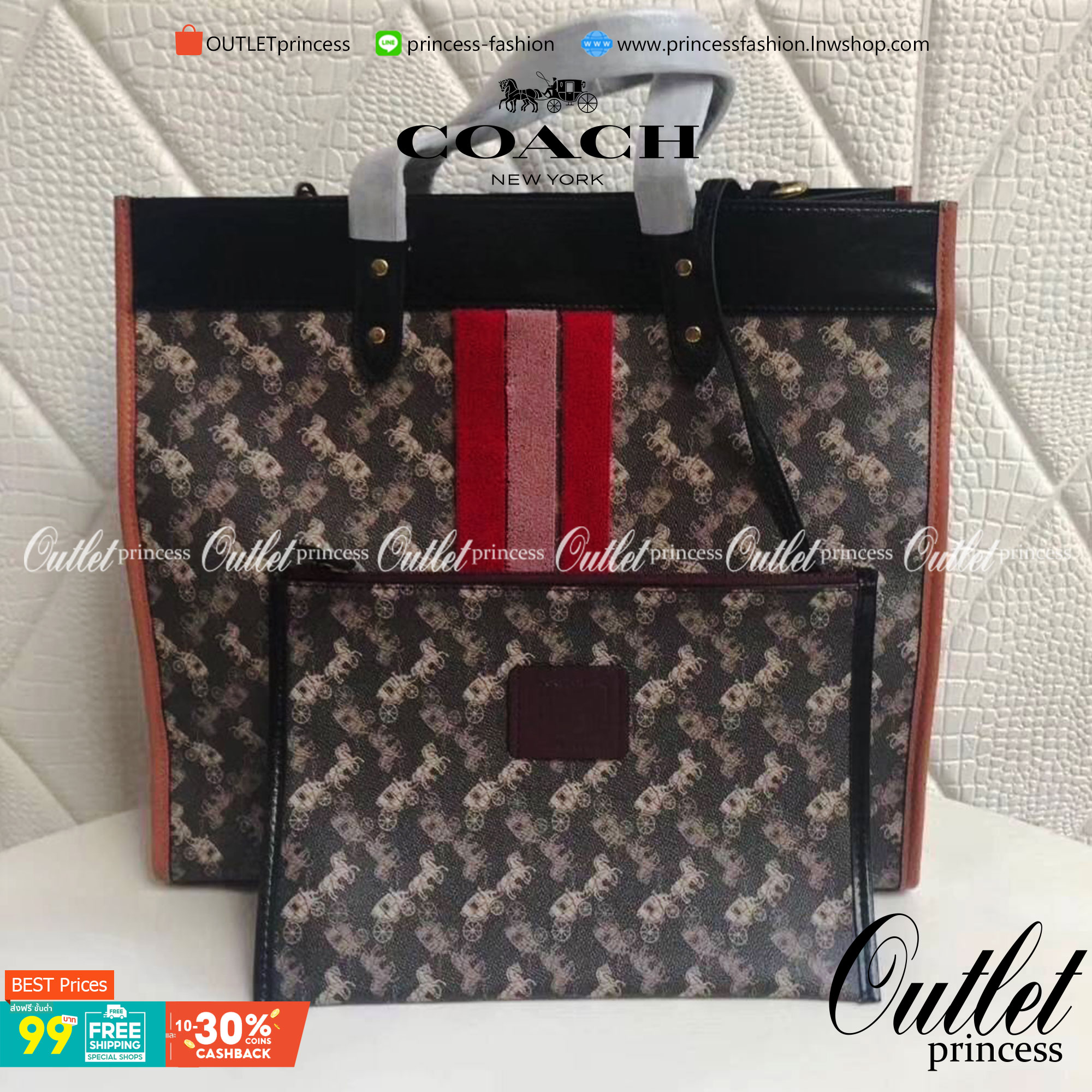 OUTLET 】Coach Field Tote With Horse And Carriage Print พร้อมส่งที่ไทย