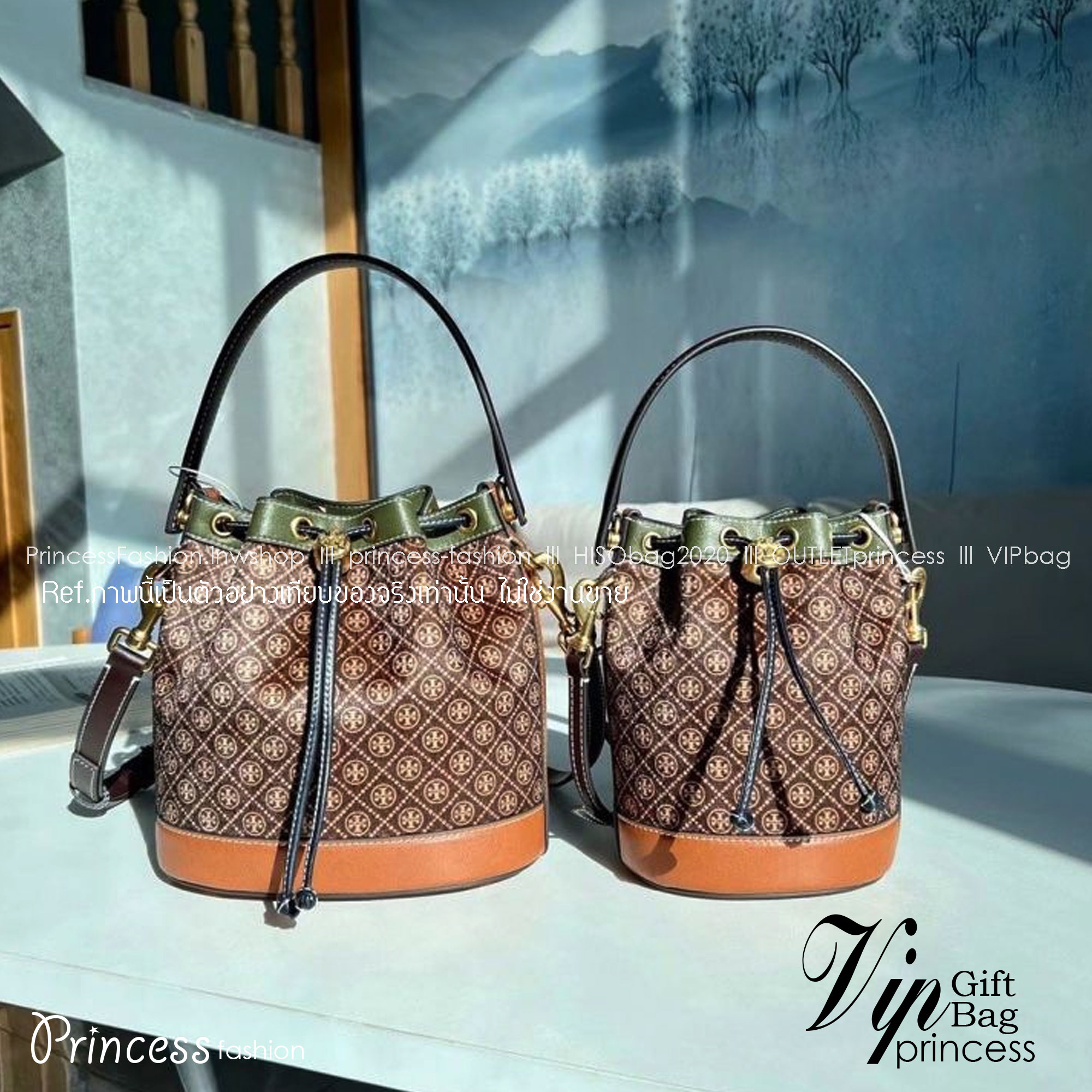 TORY BURCH T Monogram Calf Hair Bucket Bag MEDIUM ไอเท็มใหม่ที่ใครๆก็รอ กระเป๋าบัคเก็ตทรงสวย ที่ยังคงให้ความโดดเด่นด้วยลวดลายเอกลักษณ์ เพิ่มเติมดีไซน์บล็อคสี ตัดกันได้อย่างลงตัว