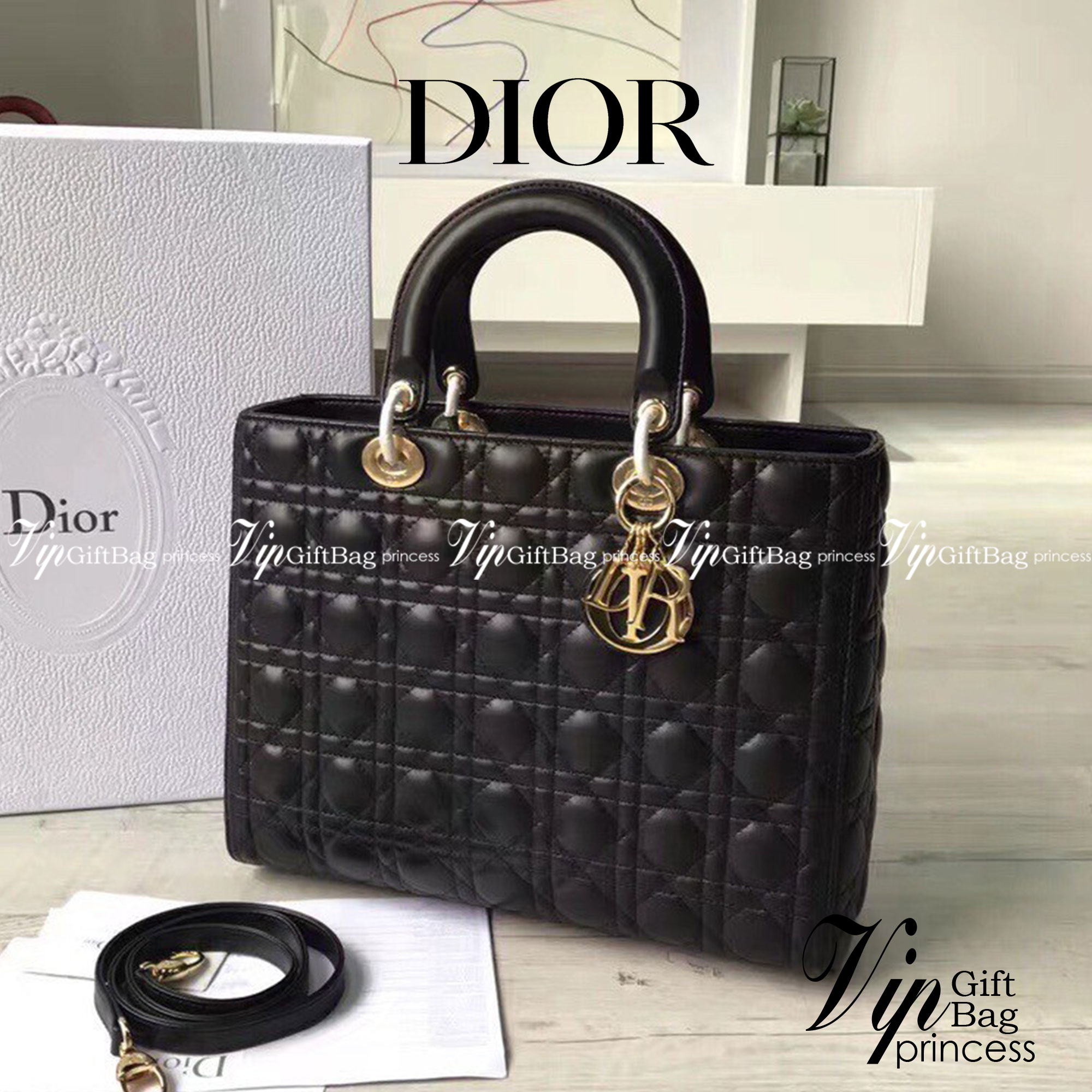 หนังแท้ LARGE LADY DIOR BAG Black Cannage Lambskin / Dior Lady Large พร้อมส่งที่ไทย งานหนังแท้ทั้งใบเกรดออริจินอล ภาพสินค้าถ่ายจากงานขายจริง ใช้งานต่างประเทศได้