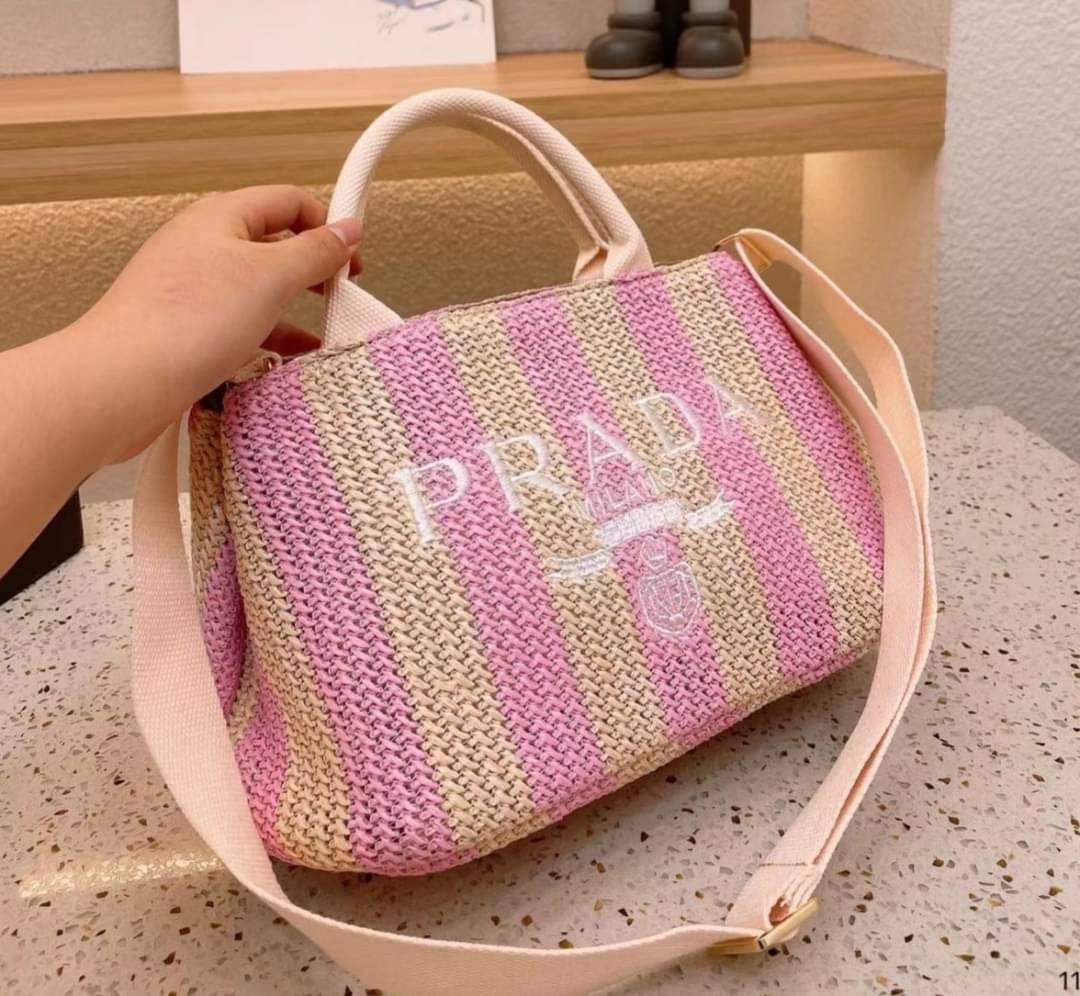 VIP 🥂 PRADA shopping summer bags / Prada Tote Bag 12" กระเป๋าสานสีโทนน่ารัก จุของได้เยอะ ภาพสินค้าถ่ายจากงานขายจริง พร้อมส่ง