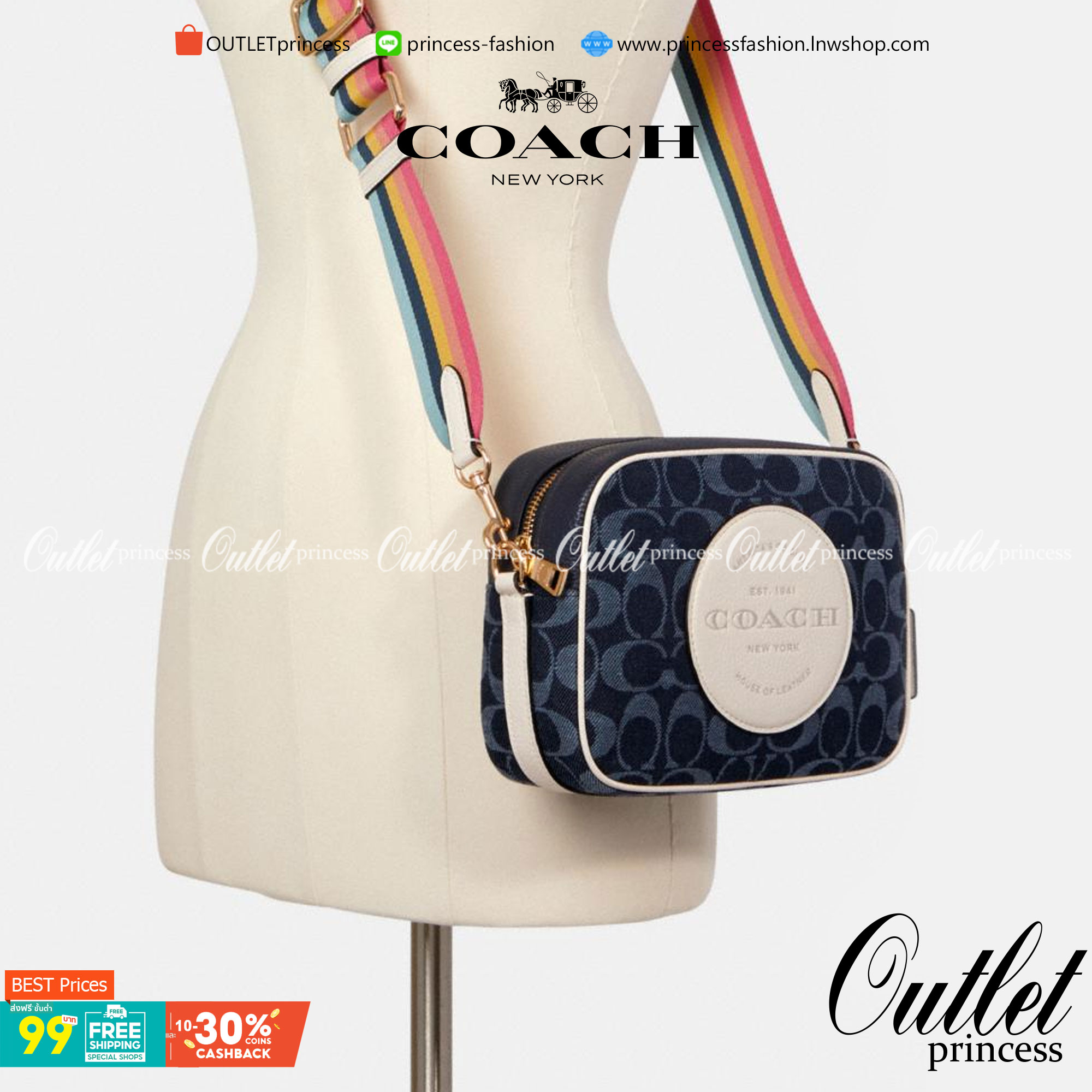 OUTLET 】COACH LADIES GENUINE CAMERA CLASSIC BAG ((2822)) ✔️สินค้าปกติตามเงื่อนไขทั่วไปค่ะ!! พร้อมส่งที่ไทยค่ะ! กระเป๋าสะพายแบบครอสบอดี้ร์ หนังแท้+ผ้าjacquard ทอลายแบรนด์ สวยงามมากๆค่ะ