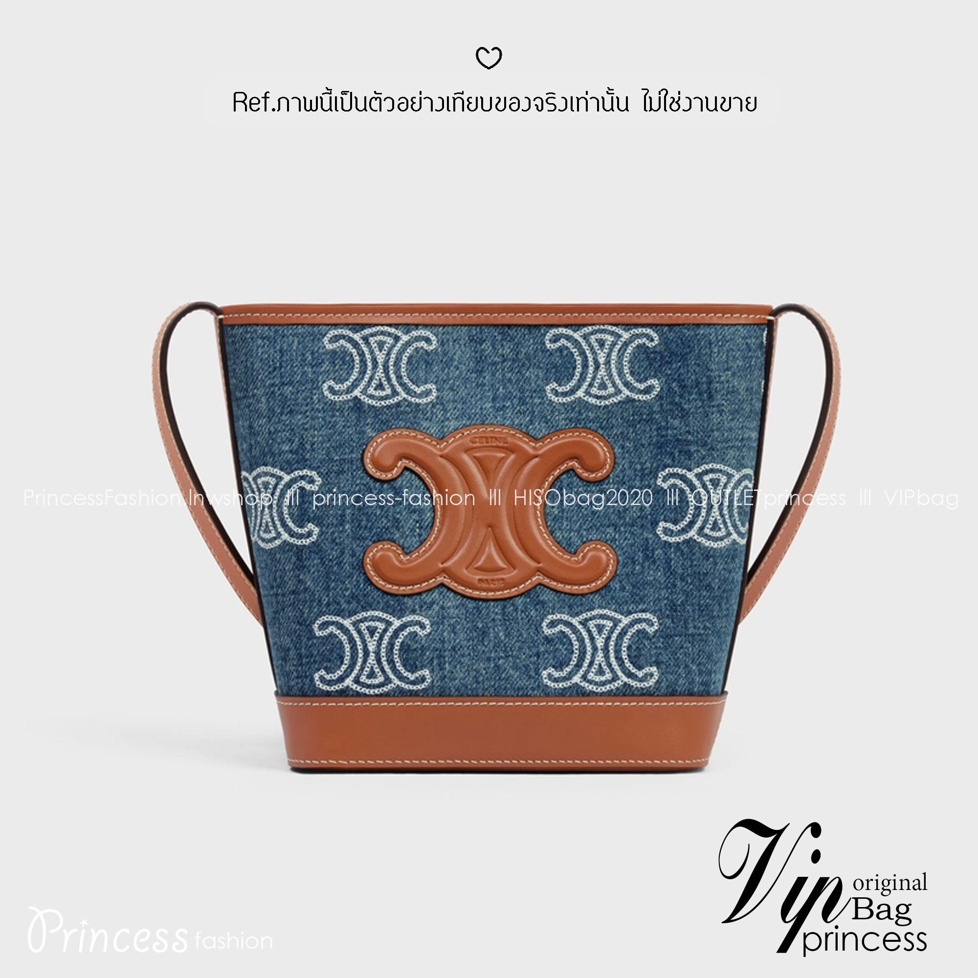 CELINE BUCKET CUIR TRIOMPHE bag in denim with full Triomphe กระเป๋าสะพายทรงบัคเก็ตเดนิม ปักลายแบรนด์สีขาวสวยโดดเด่น พิเศษพร้อมใบลูกสะดวกใช้งาน รุ่นฮิตข้ามปี งานสวยเรียบหรู ผู้ดีไปอีก