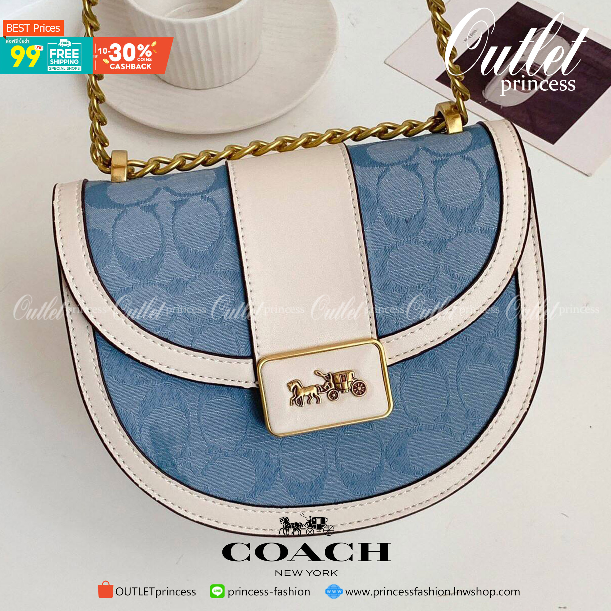 ของแท้ 💯% 】COACH ALIE SADDLE BAG IN SIGNATURE JACQUARD