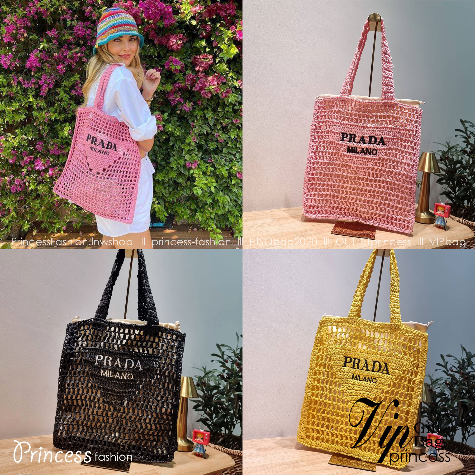 PRADA RAFFIA TOTE BAG สวยไม่ซ้ำใคร สไตล์บีช เหมาะมากกับการสะพายไปเที่ยวทะเล หรือจะใช้ในวันสบายๆก็ตอบโจทย์ กับกระเป๋าสะพายสานใบใหญ่ ตัวกระเป๋าเป็นวัสดุสังเคราห์จากธรรมชาติ