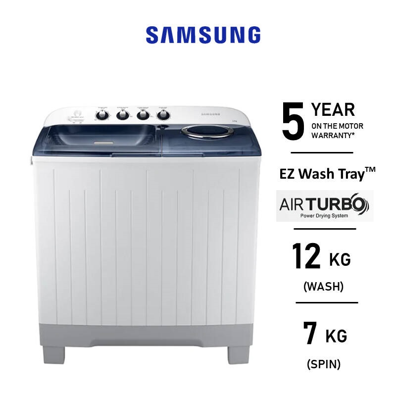 เครื่องซักผ้า 2 ถัง SAMSUNG รุ่น WT12J4200MB/ST (ซัก 12/ปั่น 7 Kg. ระบบปั่นแห้ง Air Turbo) โทรเล้ยยย 02-4245594, 085-3801177, 081-6215561