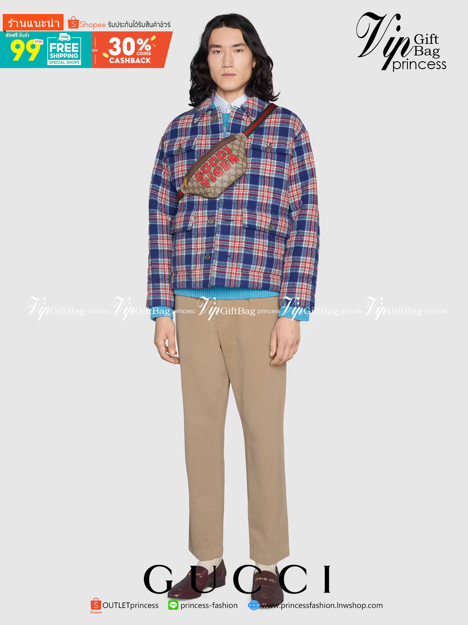 หนังแท้ Gucci Tiger GG belt bag พร้อมส่งที่ไทย