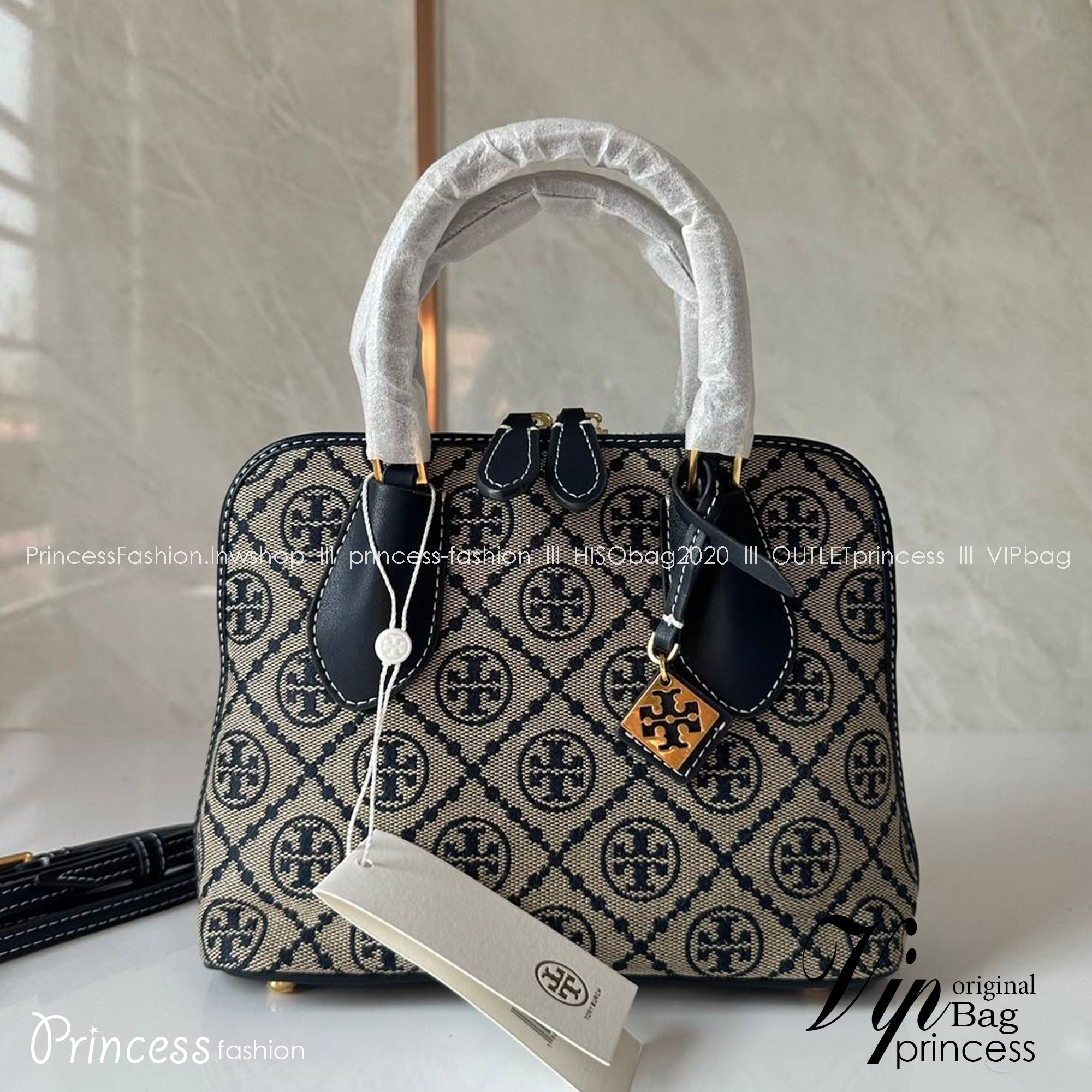 Tory Burch Mini T Monogram Jacquard Swing Satchel Bag กระเป๋าสะพาย คอลเลคชั่นใหม่ล่าสุดดีไซน์สุดคลาสสิก รูปทรงโดม
