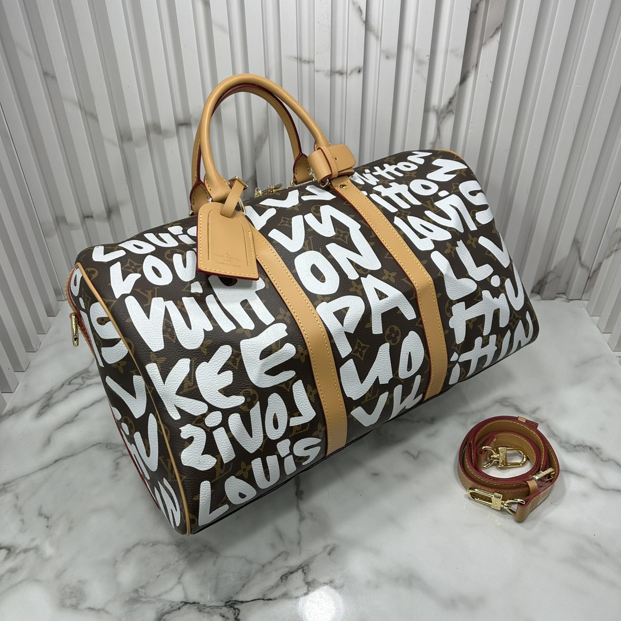 ORI หนังแท้ | LV Stephen Sprouse Graffiti Keepall 42cm กระเป๋าสะพายทรงคีฟออลใบใหญ่ ลวดลายตัวอักษรกราฟฟิกเต็มใบ