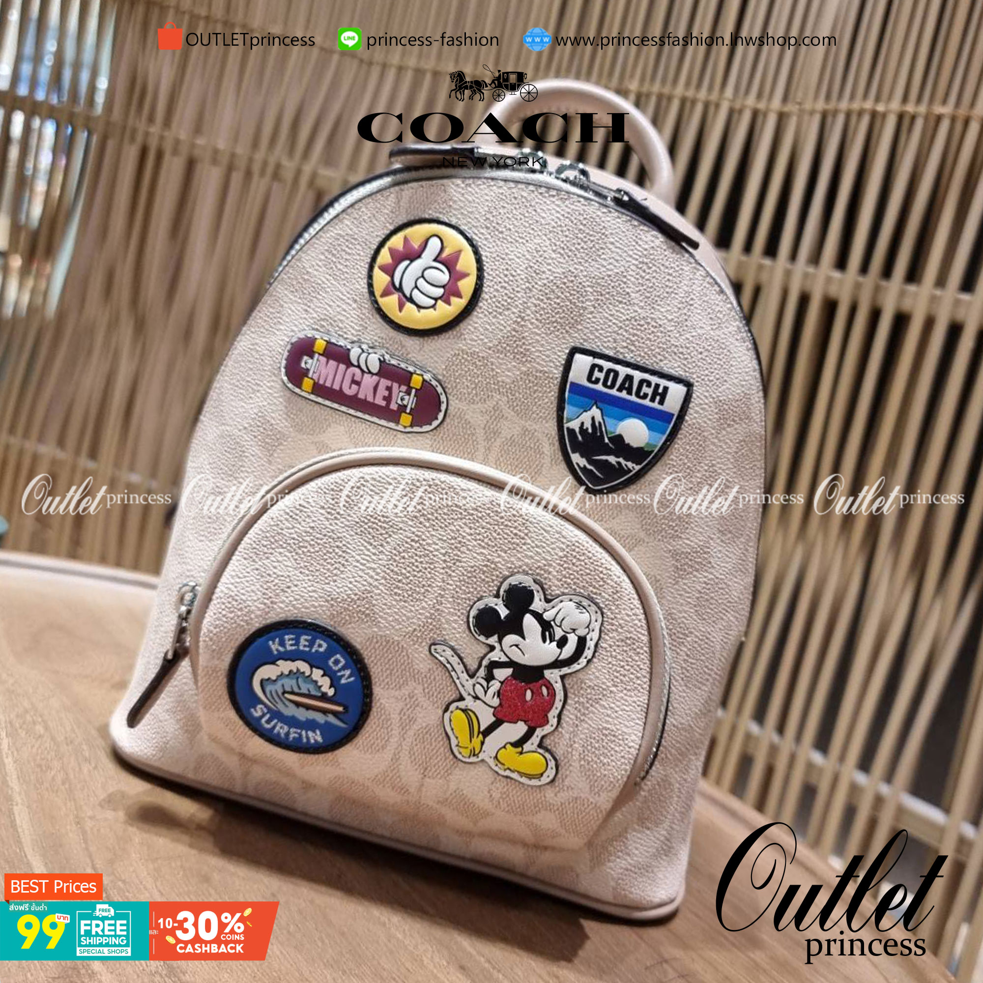COACH 3892 DISNEY MICKEY MOUSE x COACH SIGNATURE SMALL BACKPACK เป้รุ่นลิมิเต็ดสุดหายาก!! คิ้วท์ๆ น่ารักน่าใช้มากๆ ด้วยดีไซน์ที่โดดเด่น 🎒💓 วัสดุหนังแคนวาสคุณภาพดี มีช่องซิปแยกให้หลายช่อง สายสะพายปรับได้ตามถนัด รุ่นนี้ขับผิวดีมากๆ ถ่ายรูปได