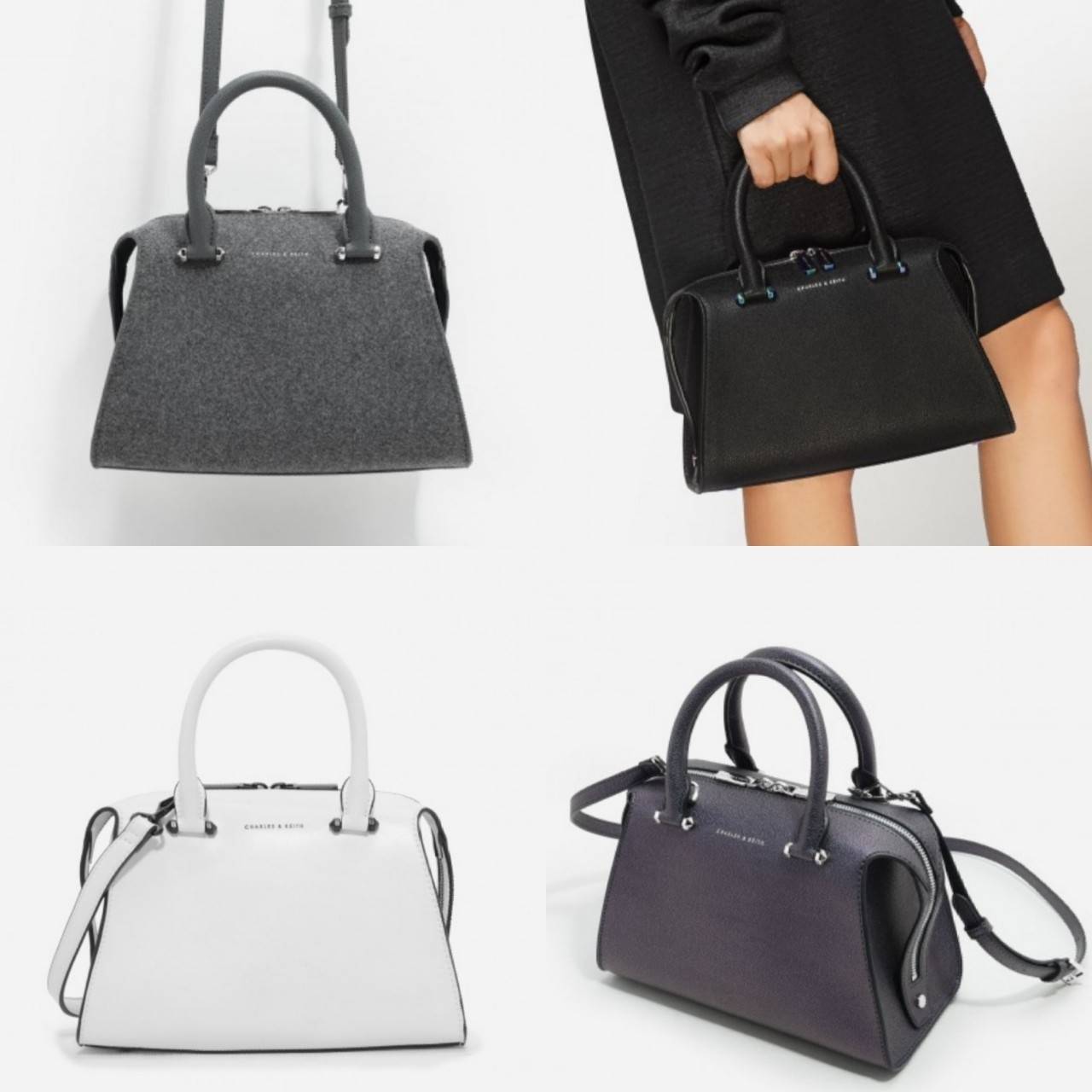 CHARLES & KEITH DOUBLE ZIP TRAPEZE (M) Best seller! กระเป๋าถือหรือสะพาย ขนาดกำลังดี น้ำหนักเบา ด้านบนเปิดปิดด้วยซิปคู่ ภายในบุหนัง จุได้เยอะ ใส่ mini iPad,กระเป๋าสตางค์ยาวได้ มีช่องเล็ก และช่องซิป มีแผ่นรองฐานวางอยู่ทรง มาพร้อมสายสะพายยาว ถอด ปรับระดับได้
