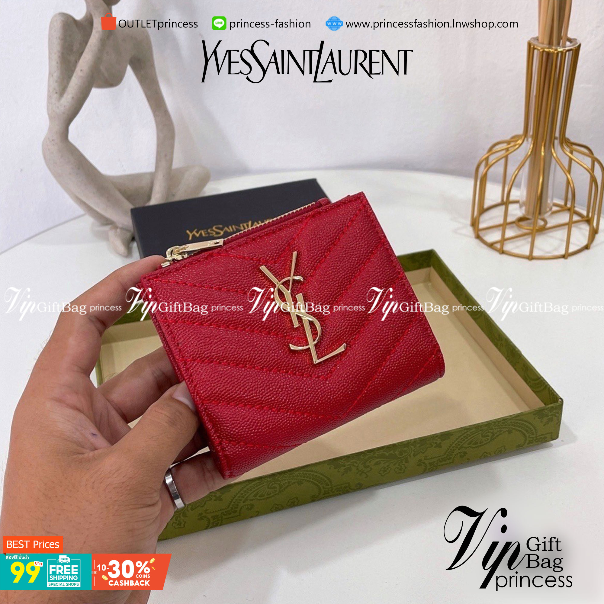 VIP 】YSL SAINT LAURENT Monogram Zipped Bifold MINI Wallet กระเป๋าสตางค์ใบสั้นที่ใส่แบงค์ ใส่บัตร ใส่เหรียญได้เยอะสุดๆ มีช่องซิปใส่เหรียญ ใบเดียวครบจบเลย หนังสวยมาก พร้อมส่ง 3 สีเลยค่าา