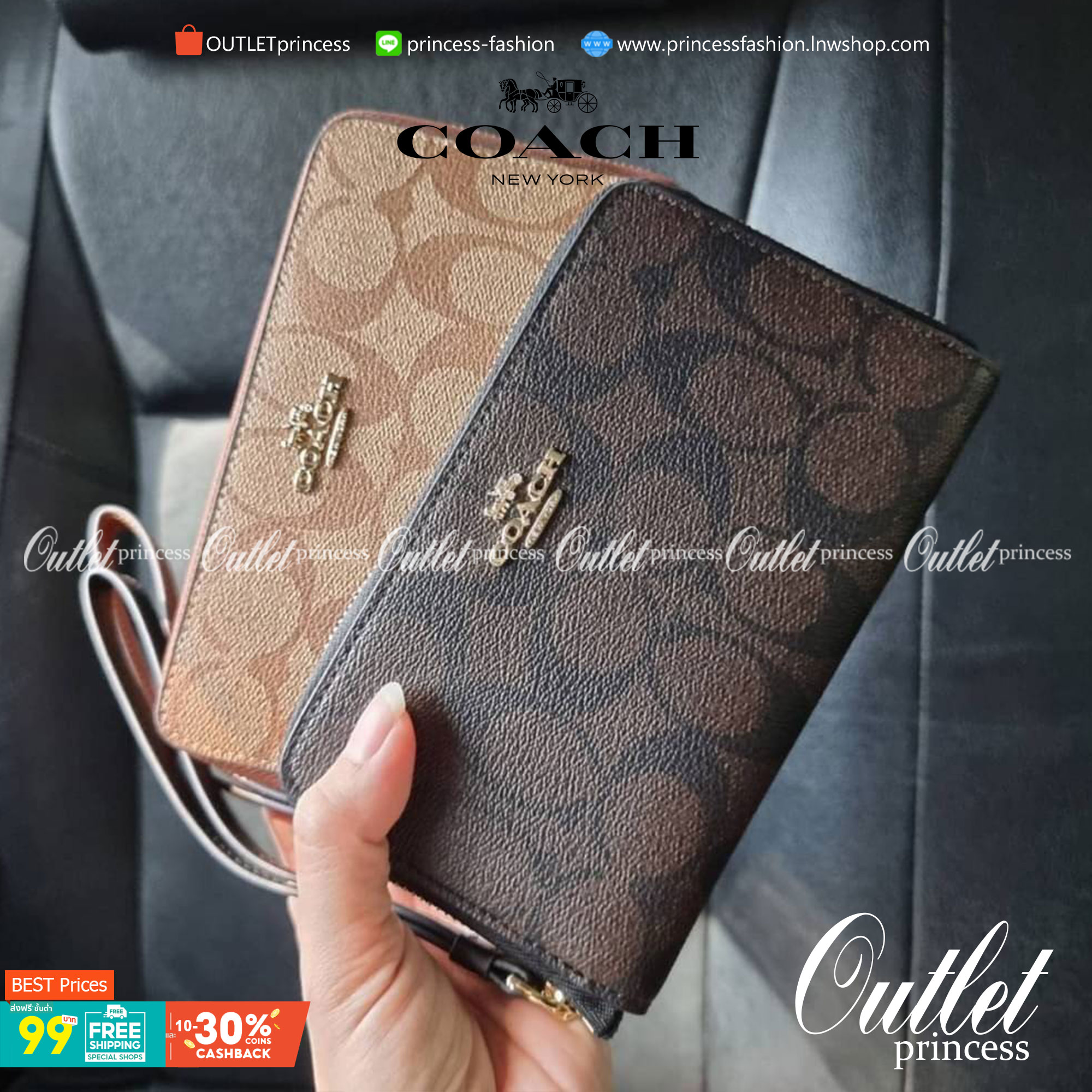 COACH F57468 PHONE WALLET IN SIGNATURE COATED CANVAS กระเป๋าสตางค์ถนอมมือถือ!! 2IN1 สุดๆ ใส่โทรศัพท์ ใส่เงิน ใส่บัตร ครบถ้วน!! จบในใบเดียวจ้า ขนาดกำลังเหมาะมือ วัสดุหนังแคนวาสเคลือบลาย คุณภาพดี สาวๆมีไว้ติดตัวสักใบ ไม่ผิดหวังจ้า