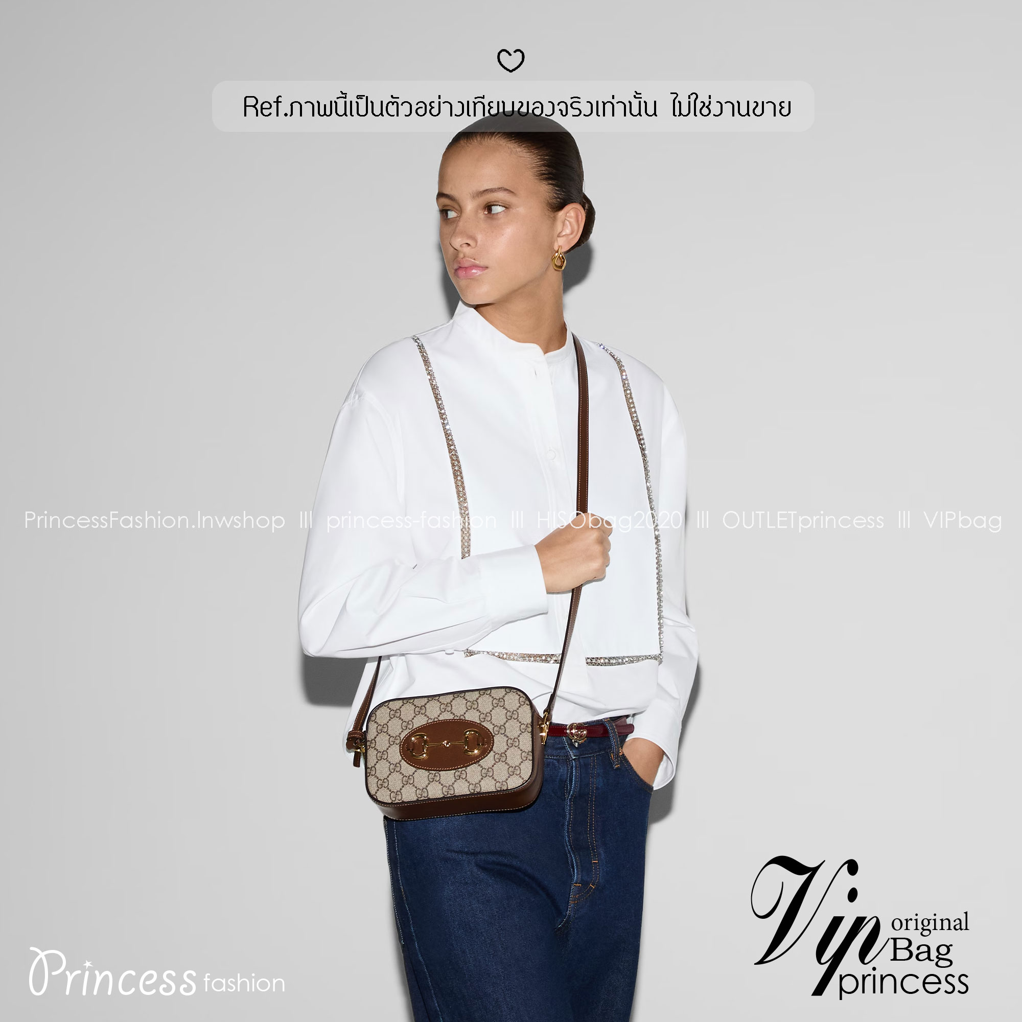 GUCCI Horsebit 1955 mini shoulder bag กระเป๋าสะพายทรง camera ที่สุดของความคลาสสิค ที่ใช้งานง่ายและคล่องตัว โดดเด่นด้วยอะไหล่โลโก้วินเทจเอกลักษณ์