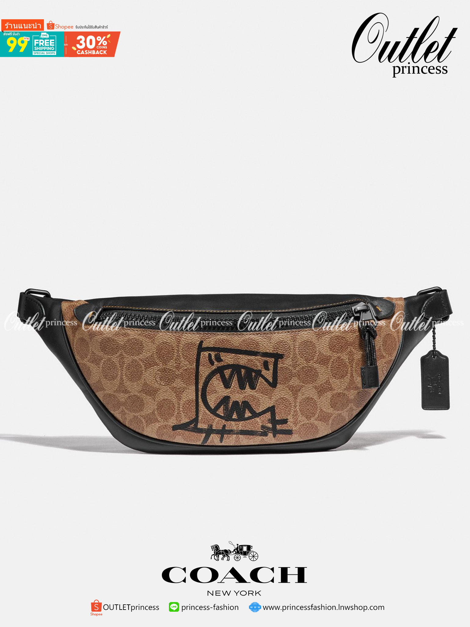 OUTTLET 】COACH Rivington Belt Bag In Signature Canvas With Rexy By Guang Yu (75761) กระเป๋าคาดอก หนังแท้เรียบ นิ่มสวย ด้านหน้าเด่นด้วยลายปริ้นท์เก๋เท่ มากๆค่ะ มีช่องซิปหลักให้2ช่องใส่ของได้จุเลยนะคะ สายคาดเลื่อนปรับแบบฟรีไซด์ค่ะ 📌ใบจริงสวย สะพายวั