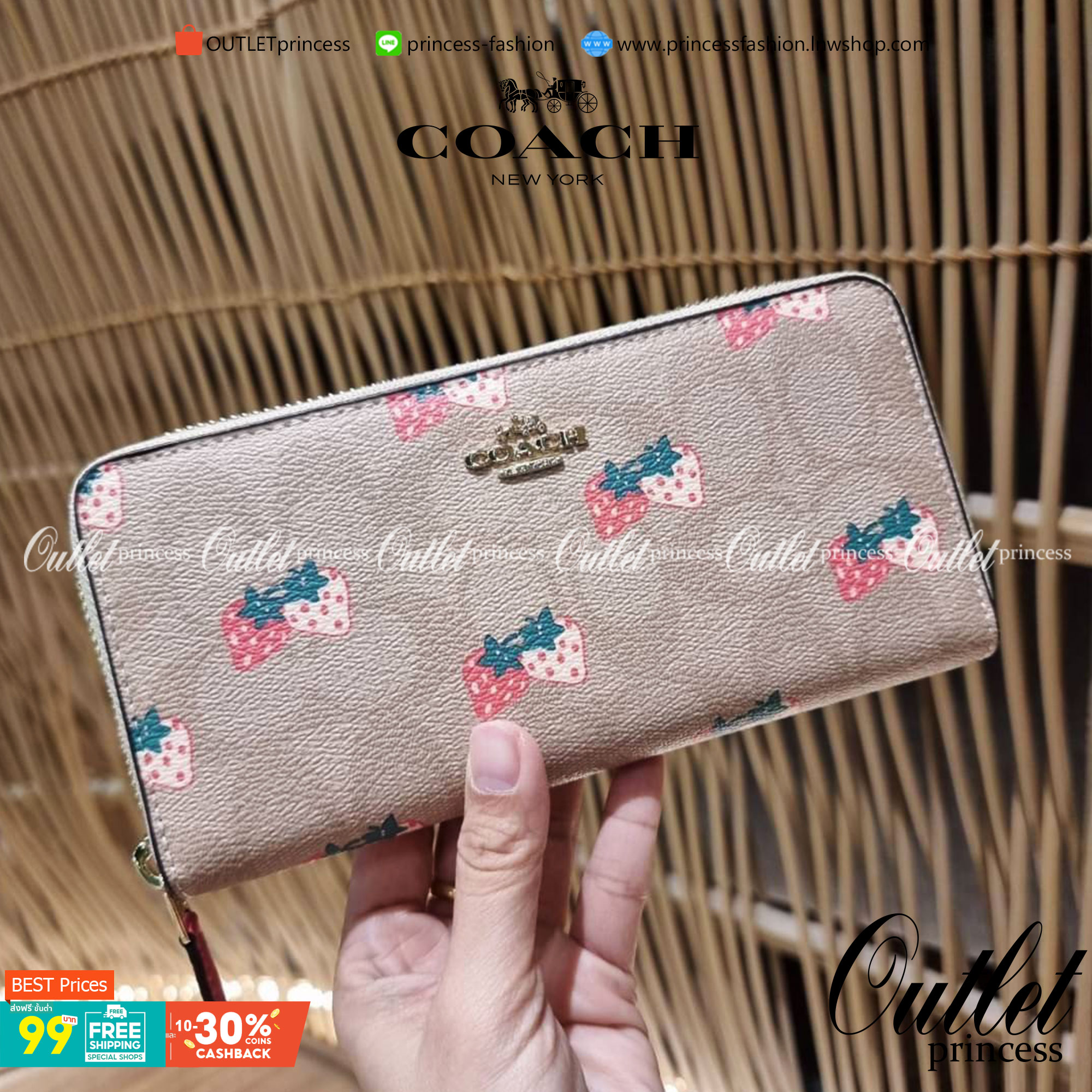 OUTLET 】COACH ACCORDION ZIP WALLET IN SIGNATURE CANVAS F86093 C3287 F98126 กระเป๋าสตางค์ใบยาว น่ารักน่าใช้