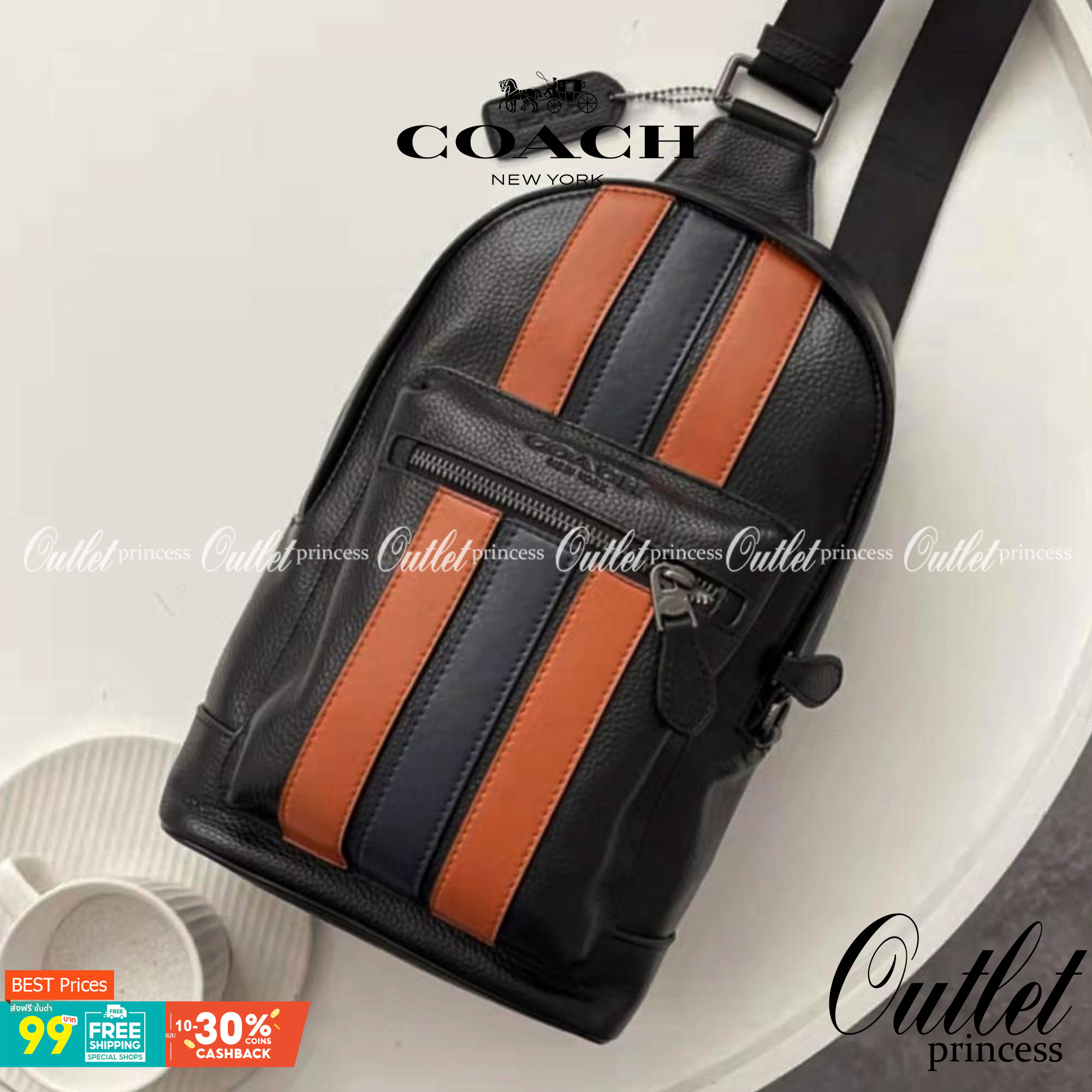 COACH WEST PACK WITH VARSITY STRIPE ((3180)) กระเป๋าคาดด้านหลัง//หรือคาดอกด้านหน้า ตามความชอบเลยค่ะ รุ่นนี้ใช้หนังแท้ชั้นดี หนังนิ่ม ด้านหน้าตัดแถบสียาวลงมา สีสวยค่ะ พร้อมช่องซิปเล็ก ช่องหลักแบบซิปคู่ ภายในโล่งลึกใส่สัมภาระจำเป็นในชีวิตประจำวันได้เยอะ มีช