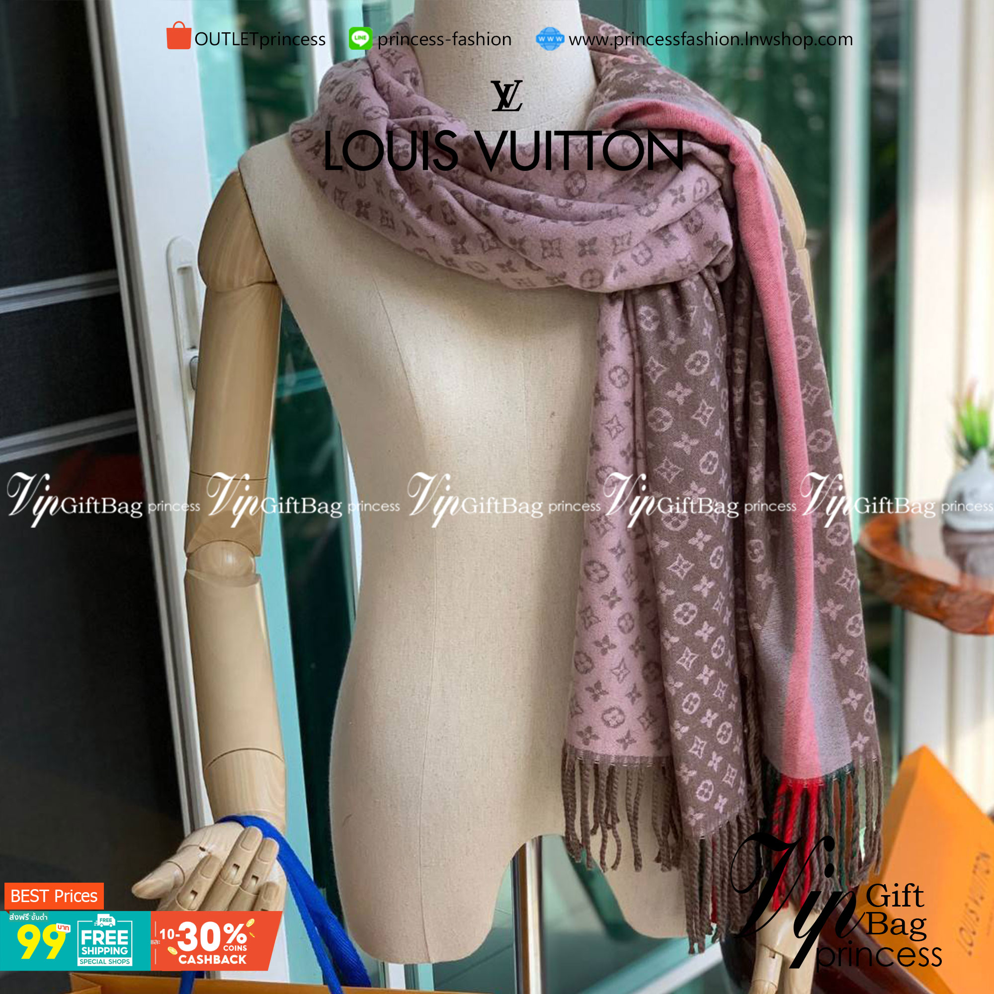 Louis Vuitton Women’s Scarves Accessories Scarf อีกหนึ่งแบรนด์ดังจากปารีส ด้วยงานพรีเมี่ยมกิ้ฟสีพาสเทล เพื่อส่งมอบความรู้สึกดีๆให้กับคนที่คุณรัก ในรูปแบบผ้าพันคอและผ้าคุมไหล่ผืนใหญ่ให้ความอบอุ่น ถักทอด้วยผ้าcashmere ผ้าเนื้อดี สัมผัสนุ่มมือ ทอลายในตัว สีแ