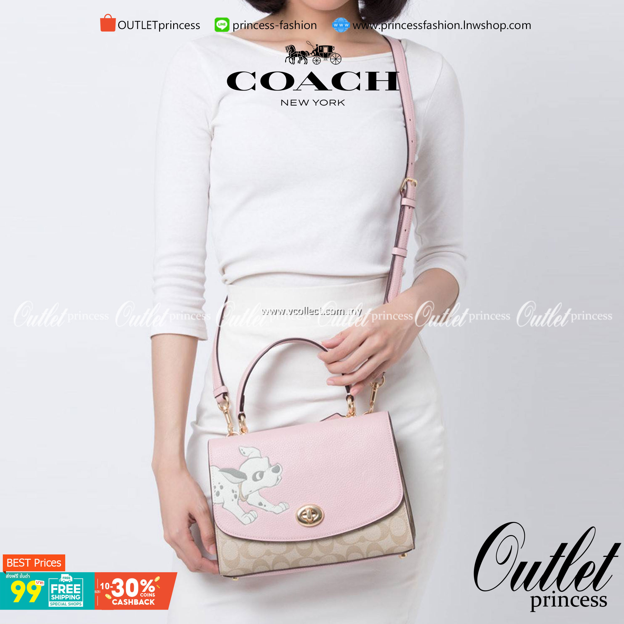 Coach Disney X Tilly Top Handle In Signature with Dalmatian Blossom/Light Khaki Multi Coated Canvas Satchel กระเป๋าถือและสะพายข้างรุ่นลิมิเตด คอลเลคชั่น Disney น่ารักมากค่ะ ใส่กระเป๋าสตางค์ใบยาวได้