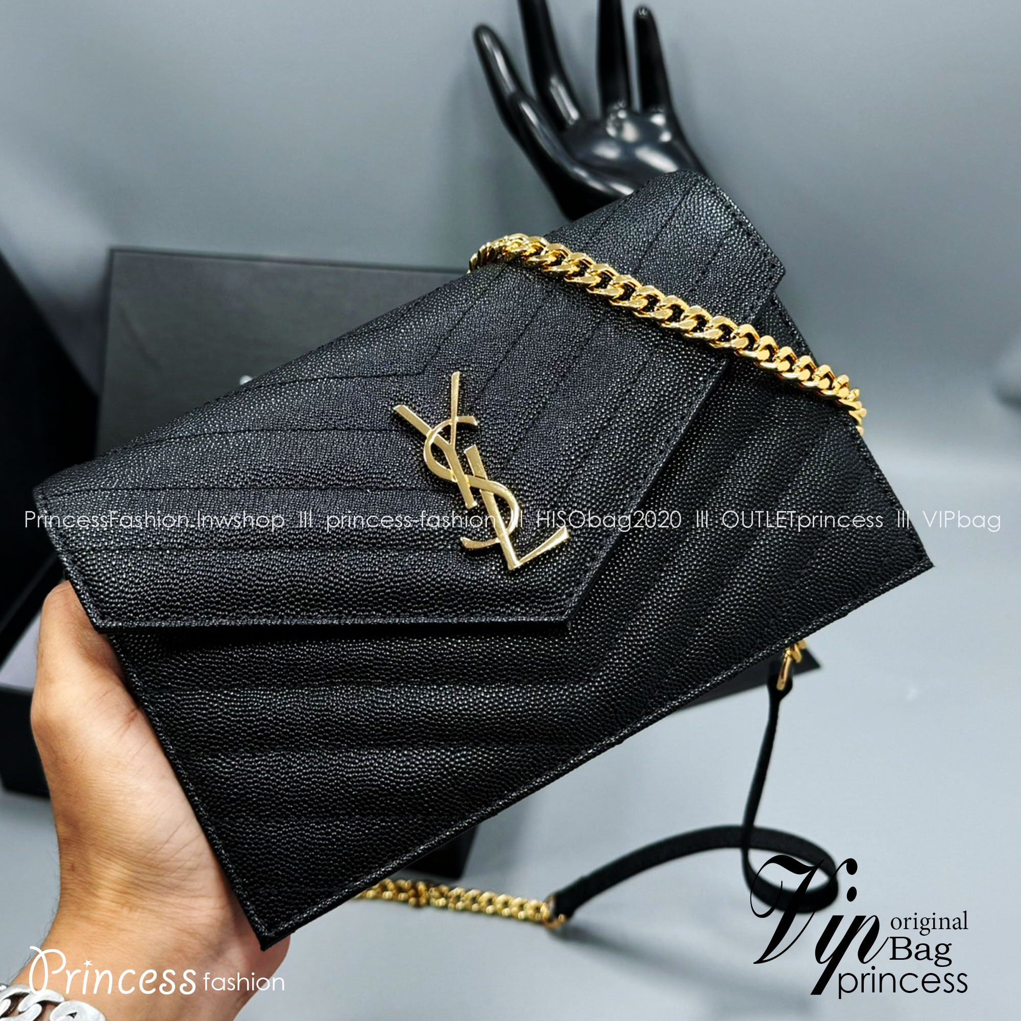 YSL Envelope WOC 7.5 Wallet on chain / YSL Clutch Bag 7.5" กระเป๋าสะพายรุ่นยอดนิยม เกรดหนังคาเวียร์สวยเต็มใบ เกรดออริ 1:1 ใช้งานต่างประเทศได้
