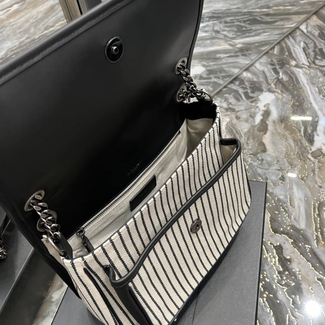YSL Niki Medium Striped Canvas Shoulder Bag / YSL Niki Striped / YSL NIKI MEDIUM CHAIN BAG IN CANVAS เกรดเทพ ออริจินอล งานหนังแท้และผ้าแคนวาสอย่างดี ภาพถ่ายจากงานขายจริง ใช้งานต่างประเทศได้
