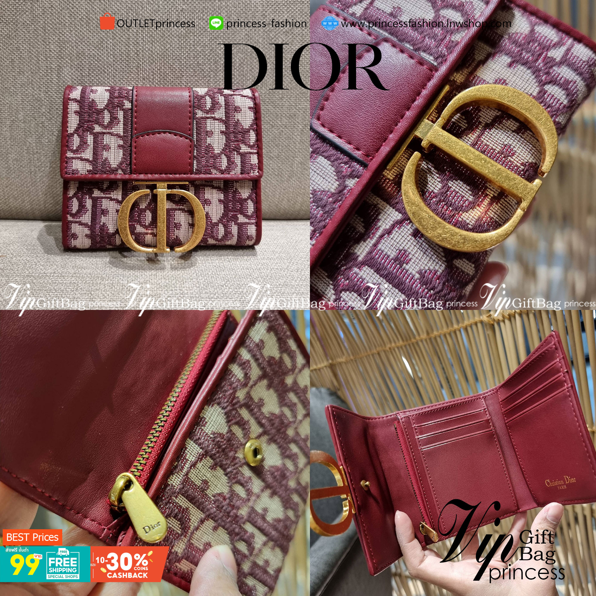 VIP 】CD TRIFOLD WALLET WITH GWP ที่สุดของความคลาสสิค กระเป๋าสตางค์ใบสั้นแบบพับ พรีเมี่ยมกิ๊ฟจากเคาน์เตอร์ วัสดุผ้าแคนวาสปักลาย สลับหนังแท้ภายใน โลโก้สีทองเหลือง สวยวินเทจ โดดเด่นเป็นเอกลักษณ์ ภายในมีช่องใส่บัตร ใส่ธนบัตร ใส่เหรียญได้ คัดมาให้แบบปังๆ ต้องจ