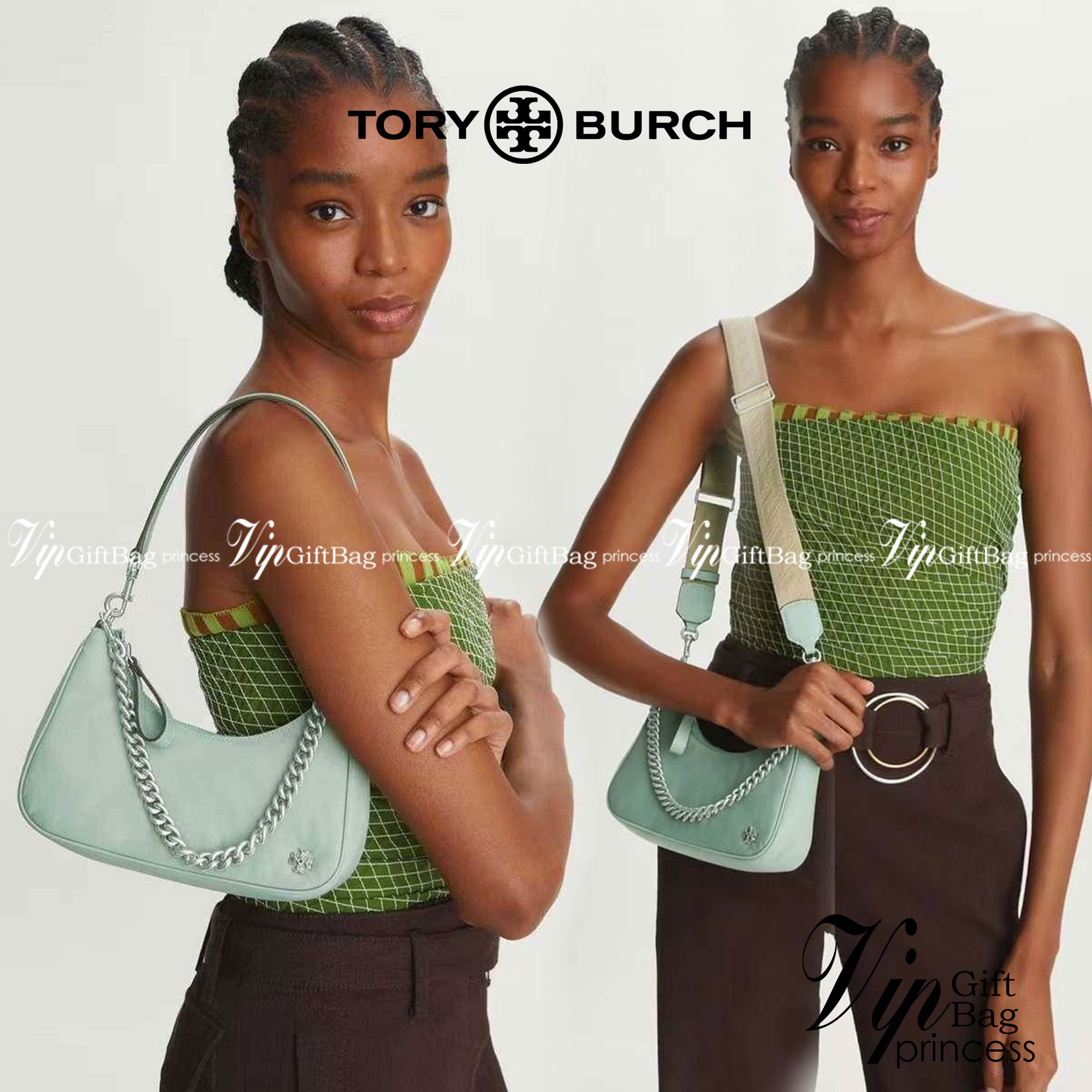 TORY BURCH handbag / TORY BURCH shoulder bag พร้อมส่งที่ไทย Tory Burch 151 Mercer Small Crescent Bag กระเป๋าถือหรือสะพายไหล่ วัสดุNylon อะไหล่เงิน น้ำหนักเบา พกพาสะดวก ใส่โทรศัพท์ iIphone+ ได้ ด้านในโล่งมีช่องเล็กใส่บัตร 2 ช่อง มาพร้อมสายสั้น สายหนัง+สายโ