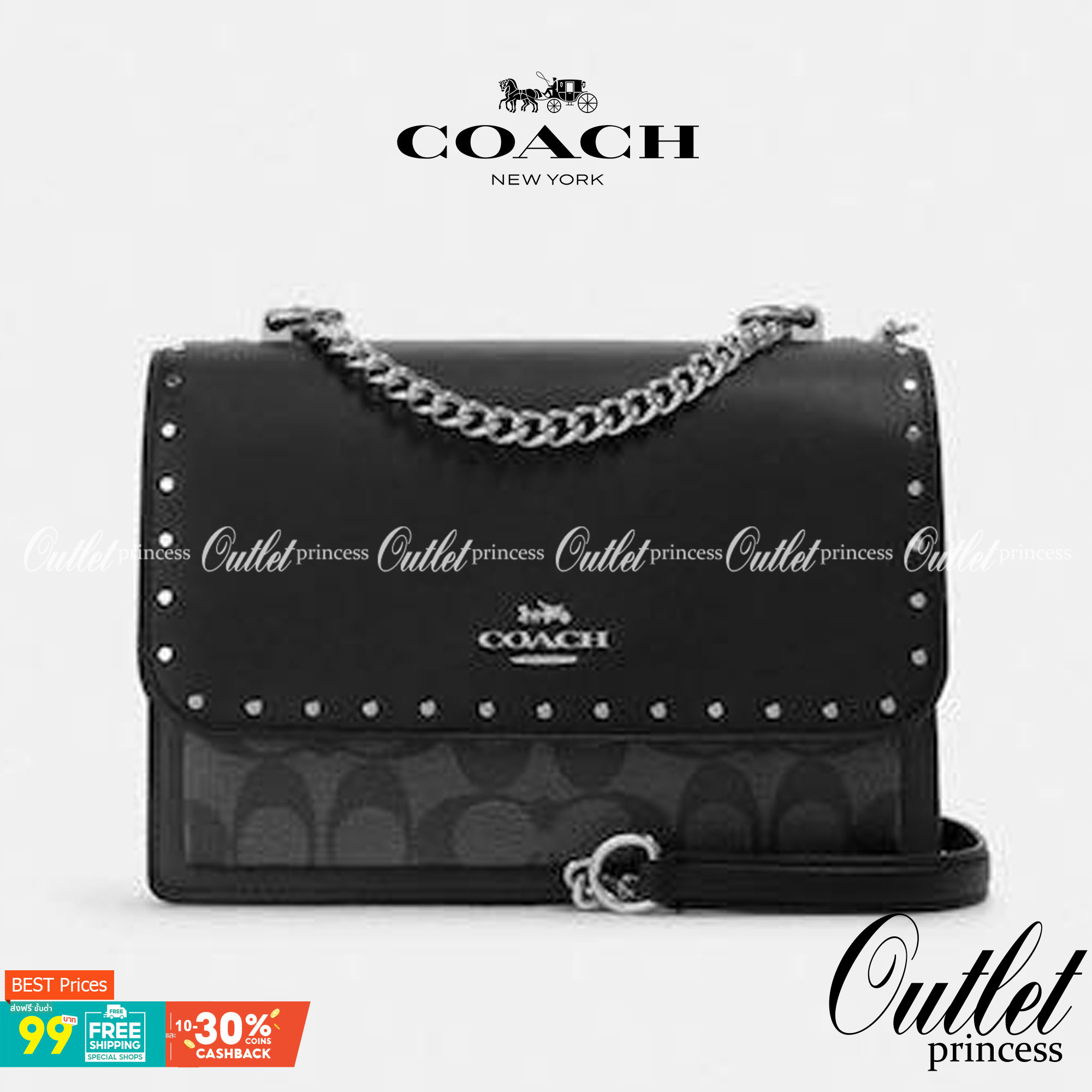 COACH KLARE CROSSBODY IN SIGNATURE CANVAS WITH RIVETS (90400) กระเป๋าถือ กระเป๋าสะพาย รูปทรงสวยงามสุดคลาสสิค แมทท์ง่ายเข้าได้กับทุกลุค แอบกระซิบดังๆนิดนึงว่า! ใบจริงสวยม๊ากก!!// วัสดุแคนวาส ผสมหนังแท้ อยู่ทรง รูปทรงสวยม๊ากก!// ด้านในแบ่งช่องให้ถึง 4 ช่อง 