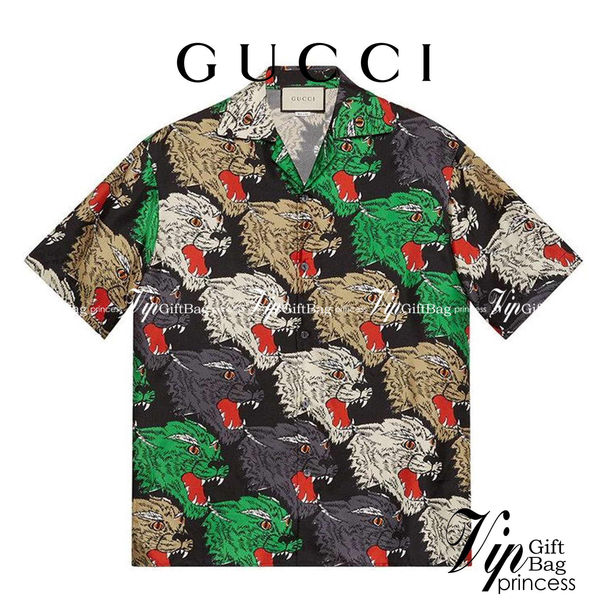 Gucci Panther Face Bowling Shirt in Green / Gucci Men's Shirts / Gucci Shirt งานเกรดออริจินอล พิมพ์ลายคมชัด มีป้ายแท็กที่คอเสื้อทุกตัว พร้อมส่งที่ไทย ภาพสินค้าถ่ายจากงานขายจริง ใช้งานต่างประเทศได้