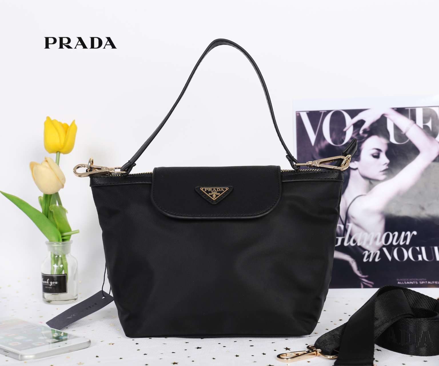 PRADA MINI WITH ZIP / PRADA nylon crossbody bag วัสดุ Nylon เนื้อหนาคุณภาพดีตามแบบฉบับแบรนด์ ด้านหน้าประดับโลโก้แบรนด์ สามารถสะพายได้ 2 แบบ