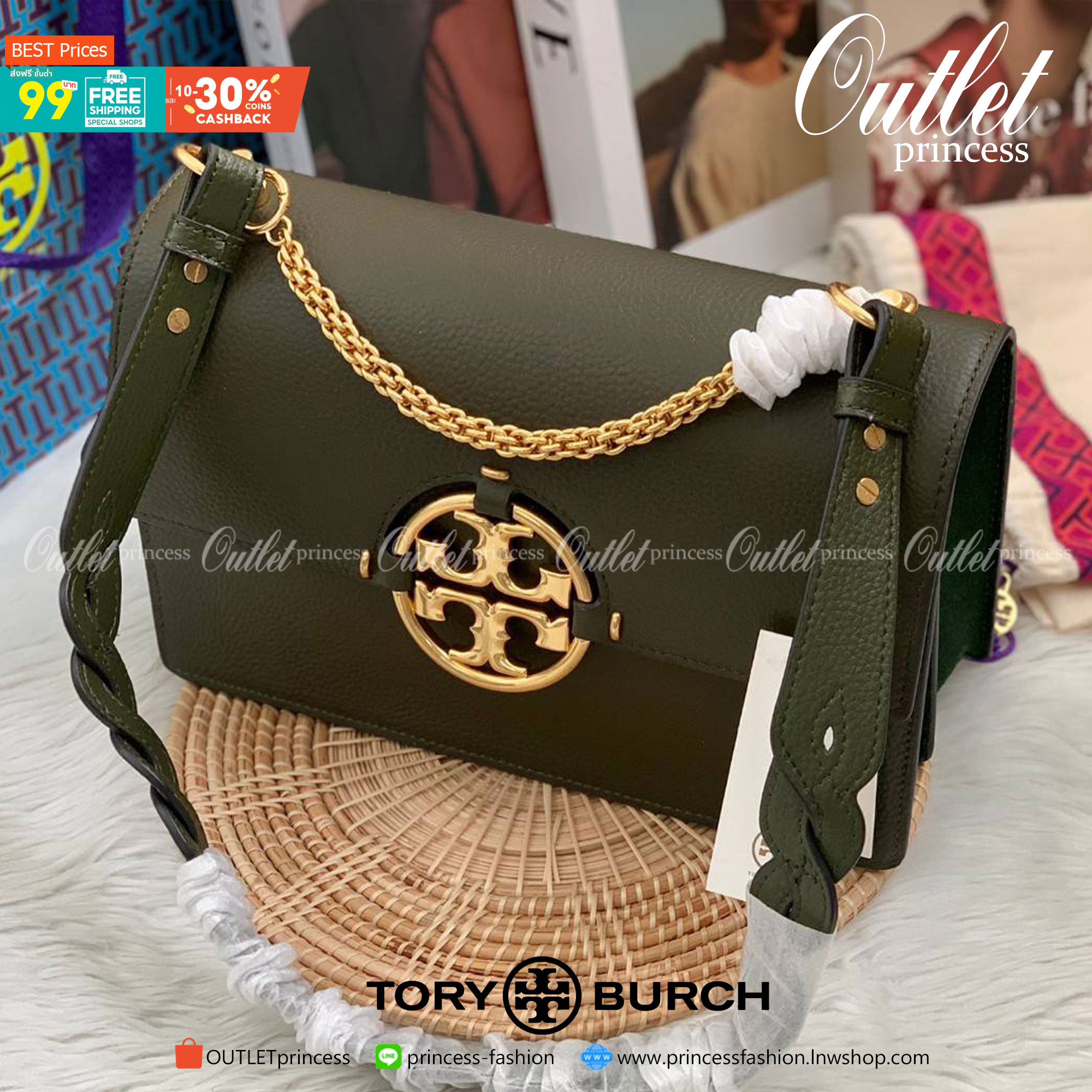 สวยจริงไม่จกตาจ้าา😘 TORY BURCH MILLER SHOULDER BAG BRAIDED STRAP LARGE ((81668)) พร้อมส่งที่ไทย! กระเป๋าหิ้วและสะพายไหล่ได้ในตัว หนังแท้ลายหนังสวยมากๆค่ะ ด้านหน้ามีอะไหล่โลโกแบรนด์ หรู สะพุดตาทีเดียว เปิดปิดกระเป๋าแบบฝาปิด ภายในมีช่องหลักใส่ของ2ช่