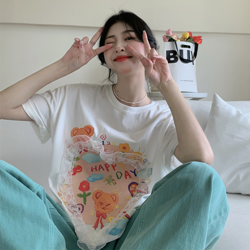 พร้อมส่ง 🍒⛱ Chill out day oversize เสื้อโอเวอร์ไซด์สีขาวสกรีนลายน่ารักๆ (IN37303)