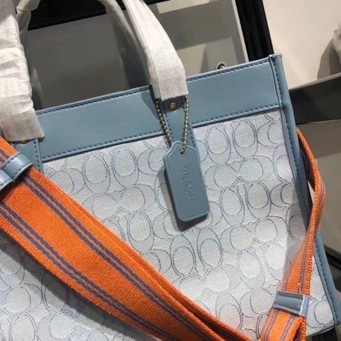 ของแท้ 💯% Handbag COACH Sig Jacq Fld Tot 30 C3282 B4SBX B4/Marble Blue