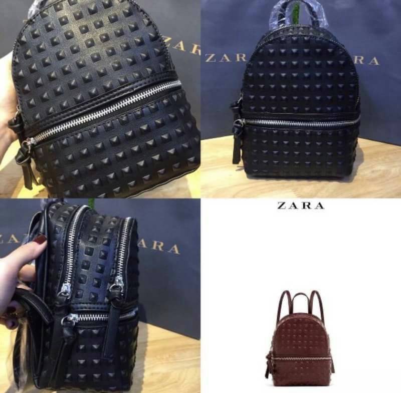 ZARA EMBOSSED STUDS MINI BACKPACK กระเป๋าสะพายเป้รุ่นใหม่ล่าสุดแบบชนช็อป ขนาดมินิน่ารัก วัสดุหนังขึ้นลายกราฟฟิกสวยเก๋ดูมีดีเทล เปิดปิดด้วยซิปรอบ ด้านหน้ามี1ช่องซิป มีช่องแบ่ง2ช่องเป็นสัดส่วน ภายในมีโลโก้และช่องใส่ของ สายสะพายหนังปรับระดับได้ ตัวจริงสวยดูด