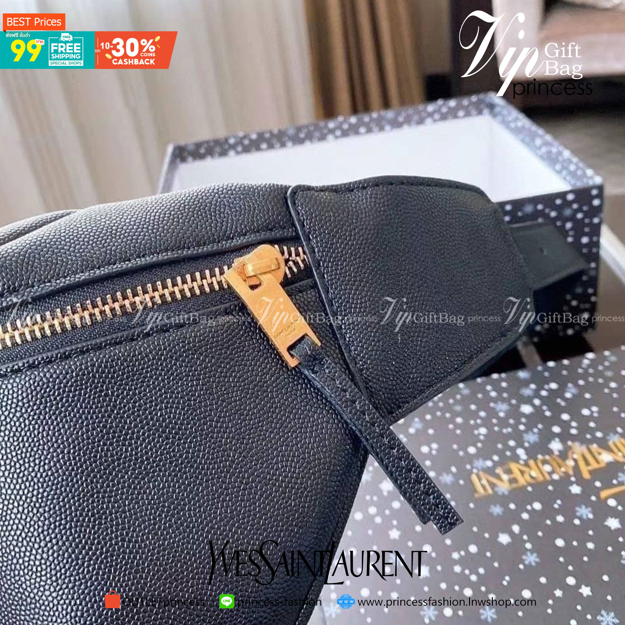 พรีเมี่ยมกิ๊ฟแท้ 100% 】VIP YSL Belt Bag กระเป๋าคาดอก คาดเอว งานดี หนังสวย ทรงเทห์ Black leather