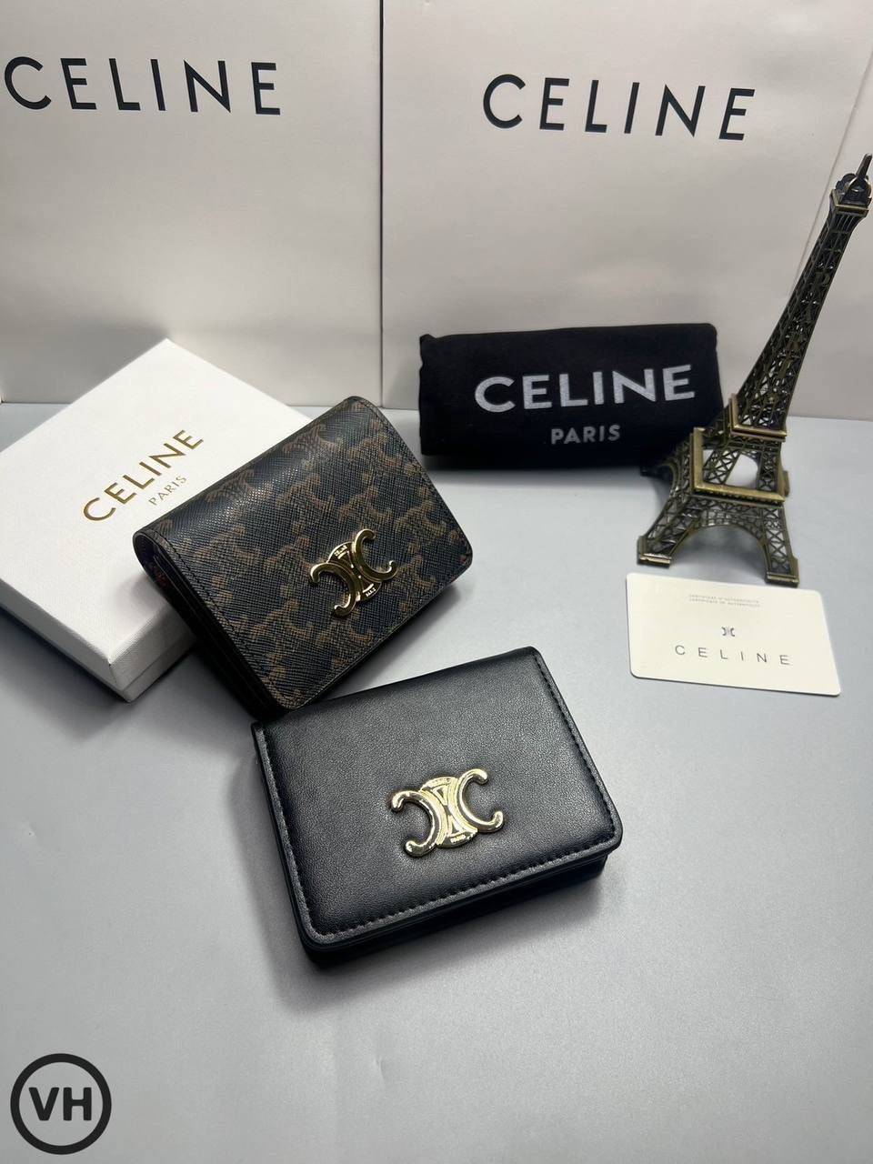 ORI หนังแท้ | CELINE Wallet / Celine Triomphe Compact Wallet กระเป๋าสตางค์ใบสั้น 2 พับ กระเป๋าสตางค์ซีลีน