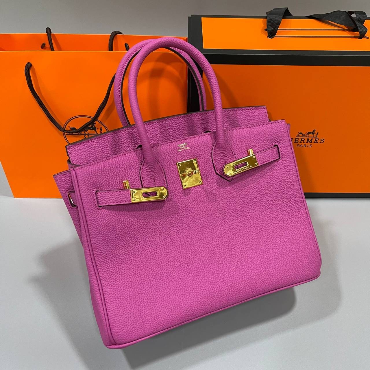 หนังแท้ Hermes BIRKIN 25CM epsom in MAUVSSYLESTE COLOR FULL HANDMADE GOLD HARDWARE เกรดออริจินอล ภาพสินค้าถ่ายจากงานขายจริง