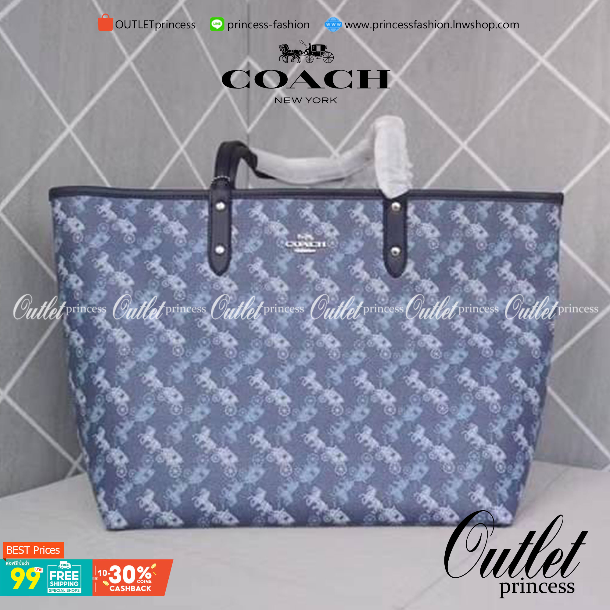 COACH 91107 REVERSIBLE CITY TOTE WITH HORSE AND CARRIAGE PRINT ใช้ได้ 2 ด้าน 🔺ทรง Tote รุ่นแนะนำค่ะ!! วัสดุ pvc อย่างดี นิ่มยวบตัวสวย ลายรถม้าทั้งใบค่ะ (ในไทยหายากค่ะลายนี้) 📌สามารถใช้ได้ทั้งด้านในและด้านนอกนะคะ สวยทั้ง2ด้านเลยทีเดียว เป็น