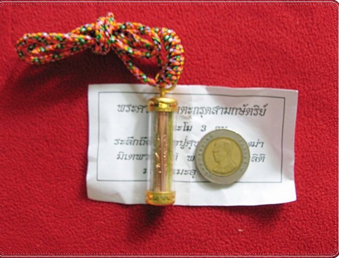 ตะกรุดสามกษัตริย์(ระลึกถึง หลวงปู่ศุข วัดมะขามเฒ่า) เลี่ยมกรอบทองไมครอน วัดไผ่เลี้ยง กทม. จัดสร้างค่ะ