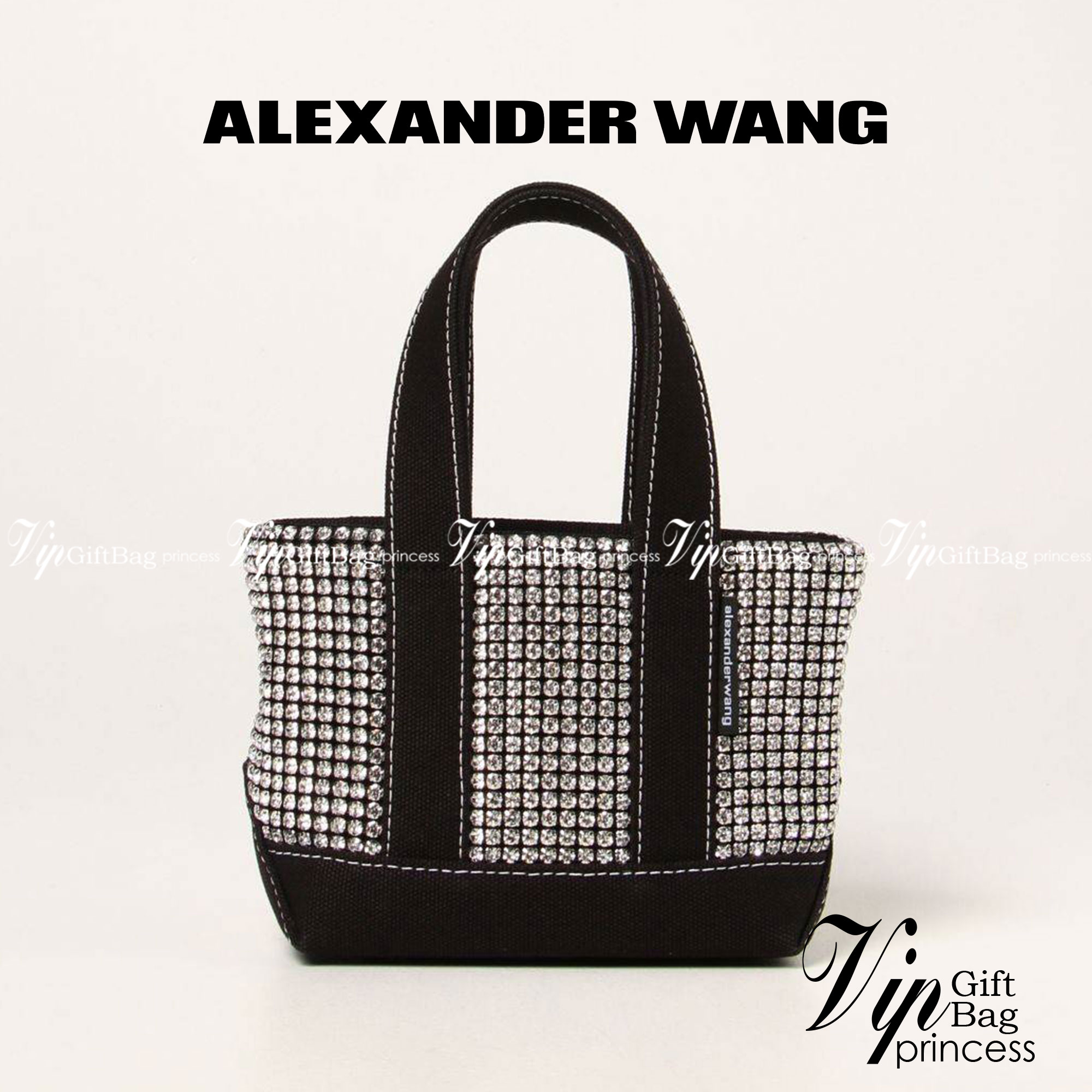 ALEXANDER WANG HANDBAG MINI TOTE WITH RHINESTONE กระเป๋าทรงมินิโท้ท น่ารักน่าเอ็นดู น่าใช้เหลือเกิน!! ด้วยความโดดเด่นเด่นของการตกแต่งพลอยเทียม ให้ดีเทลหรู ตัดสลับด้วยผ้าแคนวาส เพิ่มความทนทาน ลงตัวมากๆ และยังใช้งานง่ายด้วยหูจับในตัว เปิด-ปิดด้วยซิป ภายในเป